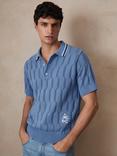 Reiss x CHÉ Oasis Pointelle Knit Polo Shirt, Blue/Multi