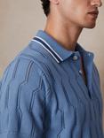 Reiss x CHÉ Oasis Pointelle Knit Polo Shirt, Blue/Multi