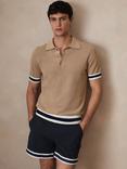 Reiss x CHÉ Quinn Cotton Knit Short Sleeved Polo Shirt, Brown/Multi