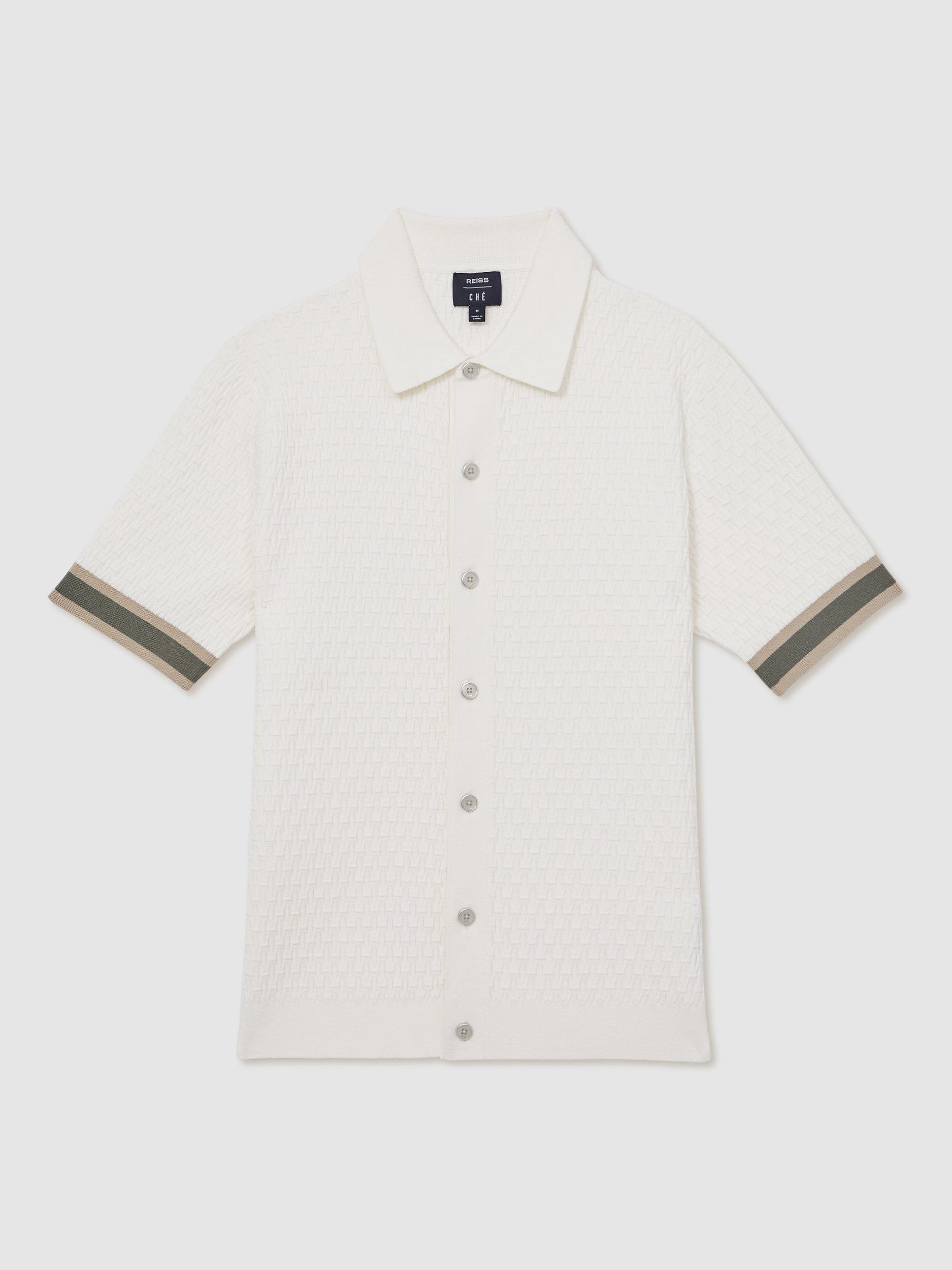 Product image 3 of 5, which shows Reiss x CHÉ Knitted Short Sleeved Polo Shirt, White/Multi, M