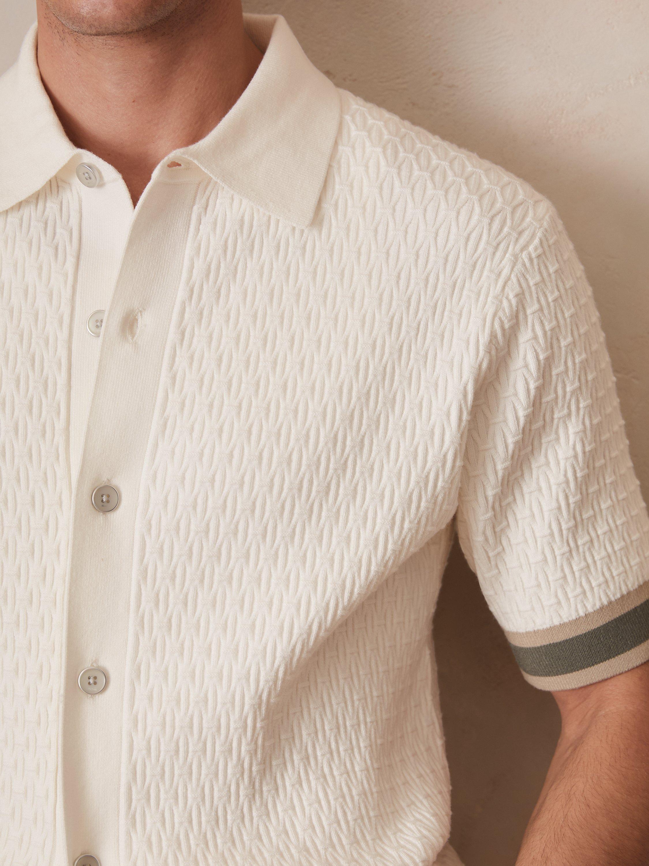 Product image 4 of 5, which shows Reiss x CHÉ Knitted Short Sleeved Polo Shirt, White/Multi, M
