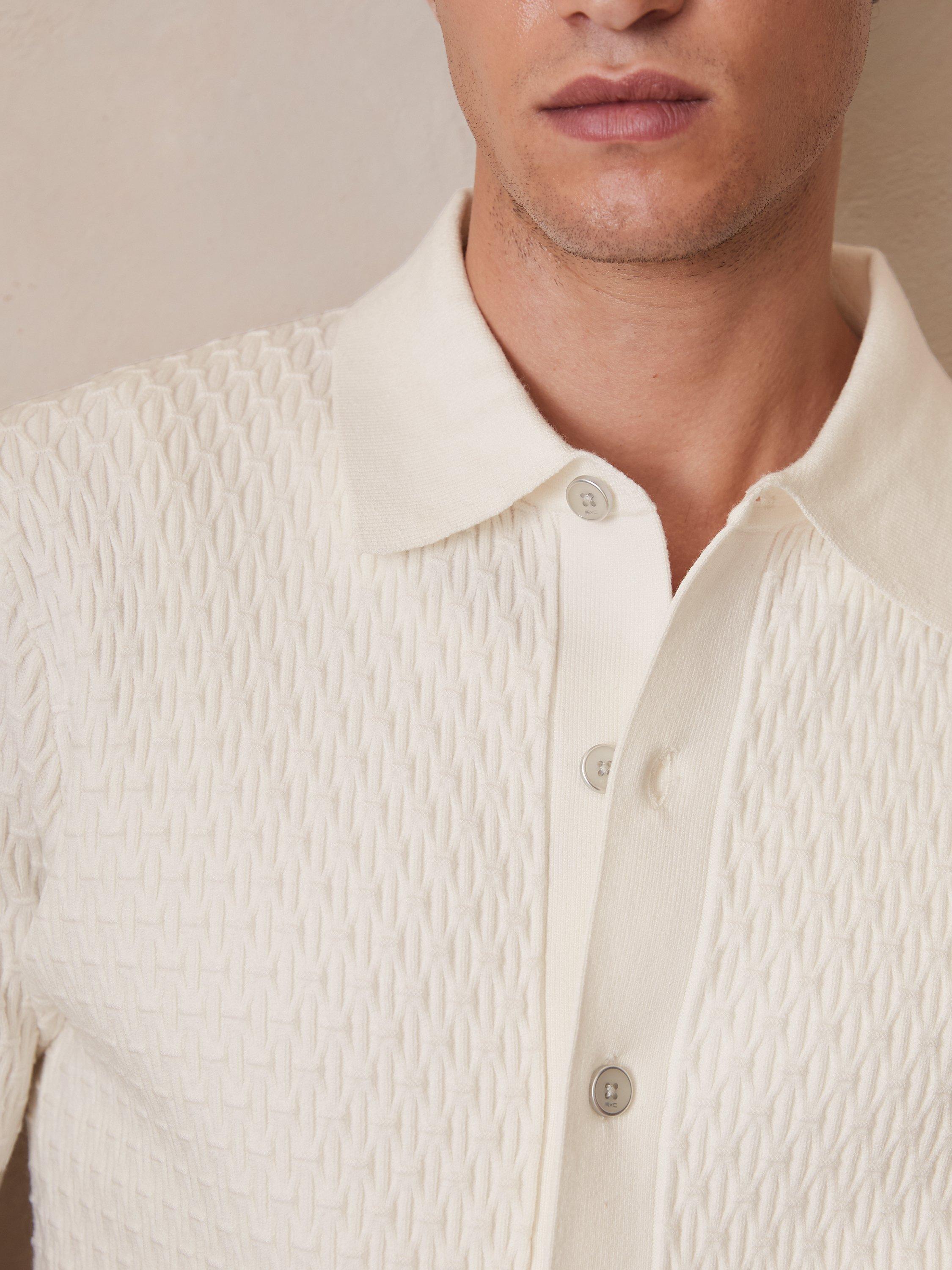 Product image 5 of 5, which shows Reiss x CHÉ Knitted Short Sleeved Polo Shirt, White/Multi, M