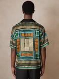 Reiss x CHÉ Sala Satin Short Sleeved Geometric Shirt, Green/Multi