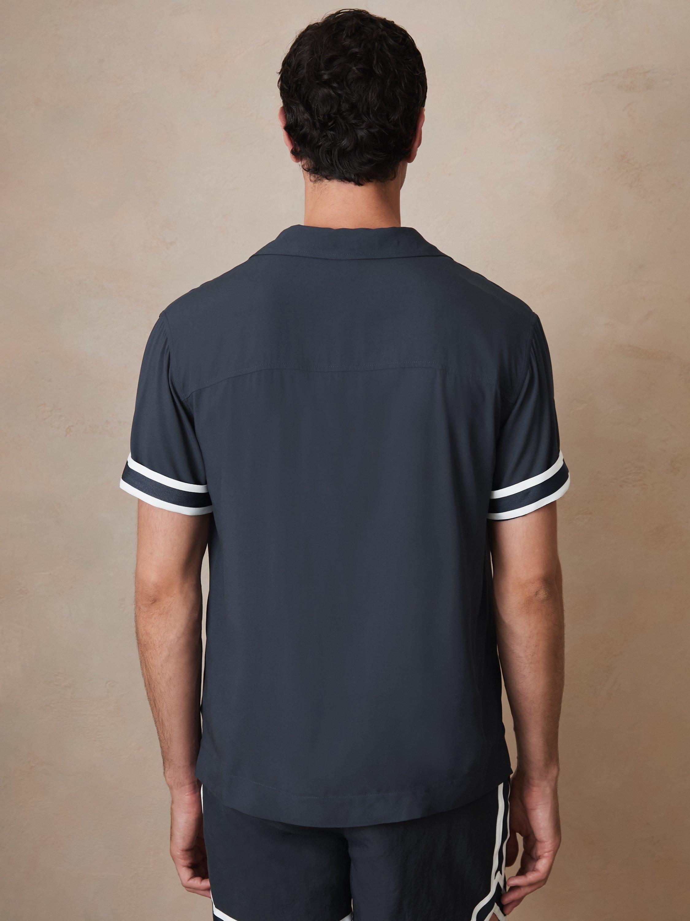 Product image 2 of 5, which shows Reiss x CHÉ Valbonne Stripe Cuff Shirt, Navy, M