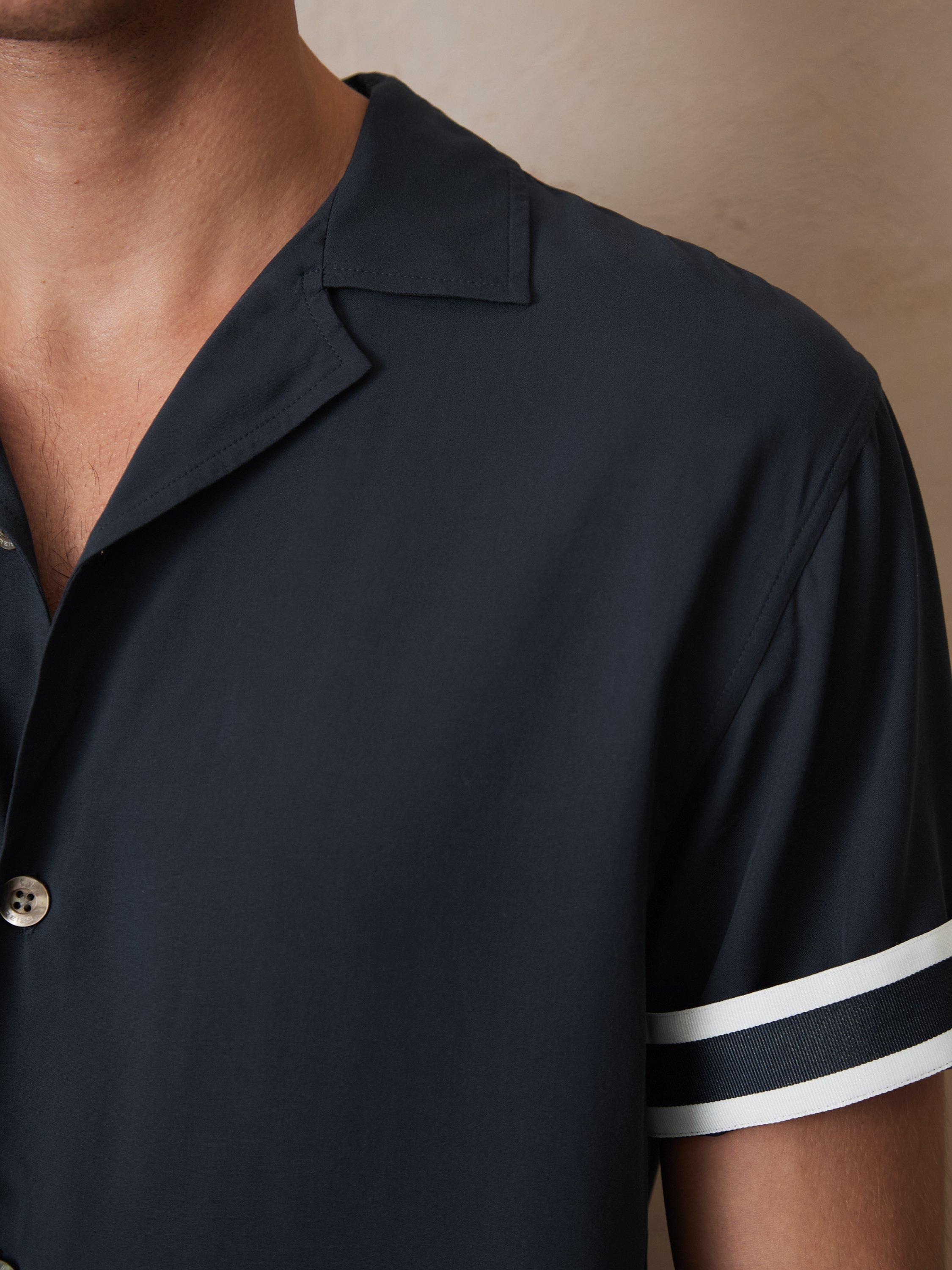 Product image 5 of 5, which shows Reiss x CHÉ Valbonne Stripe Cuff Shirt, Navy, M