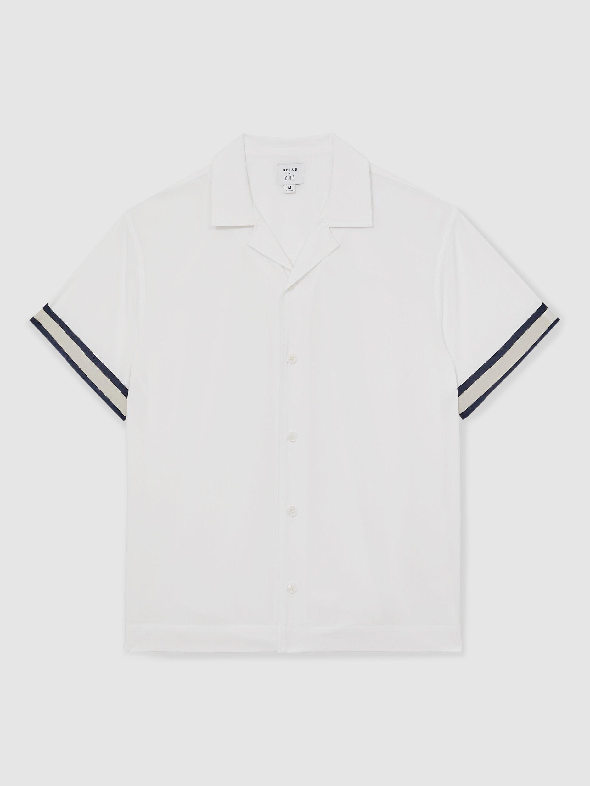 Product image 3 of 5, which shows Reiss x CHÉ Valbonne Stripe Cuff Shirt, White, XS