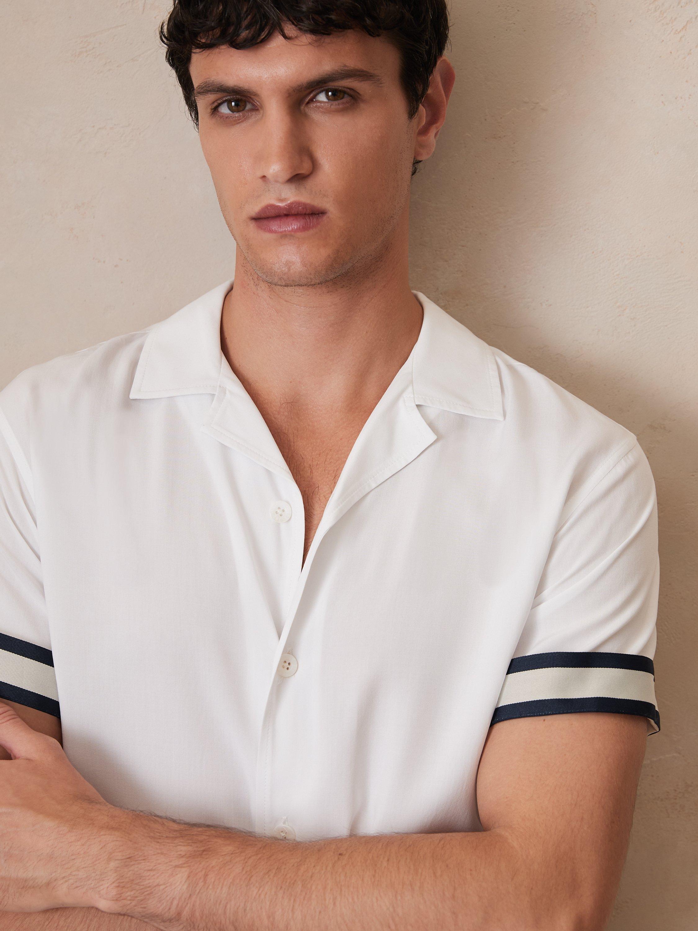 Product image 5 of 5, which shows Reiss x CHÉ Valbonne Stripe Cuff Shirt, White, XS