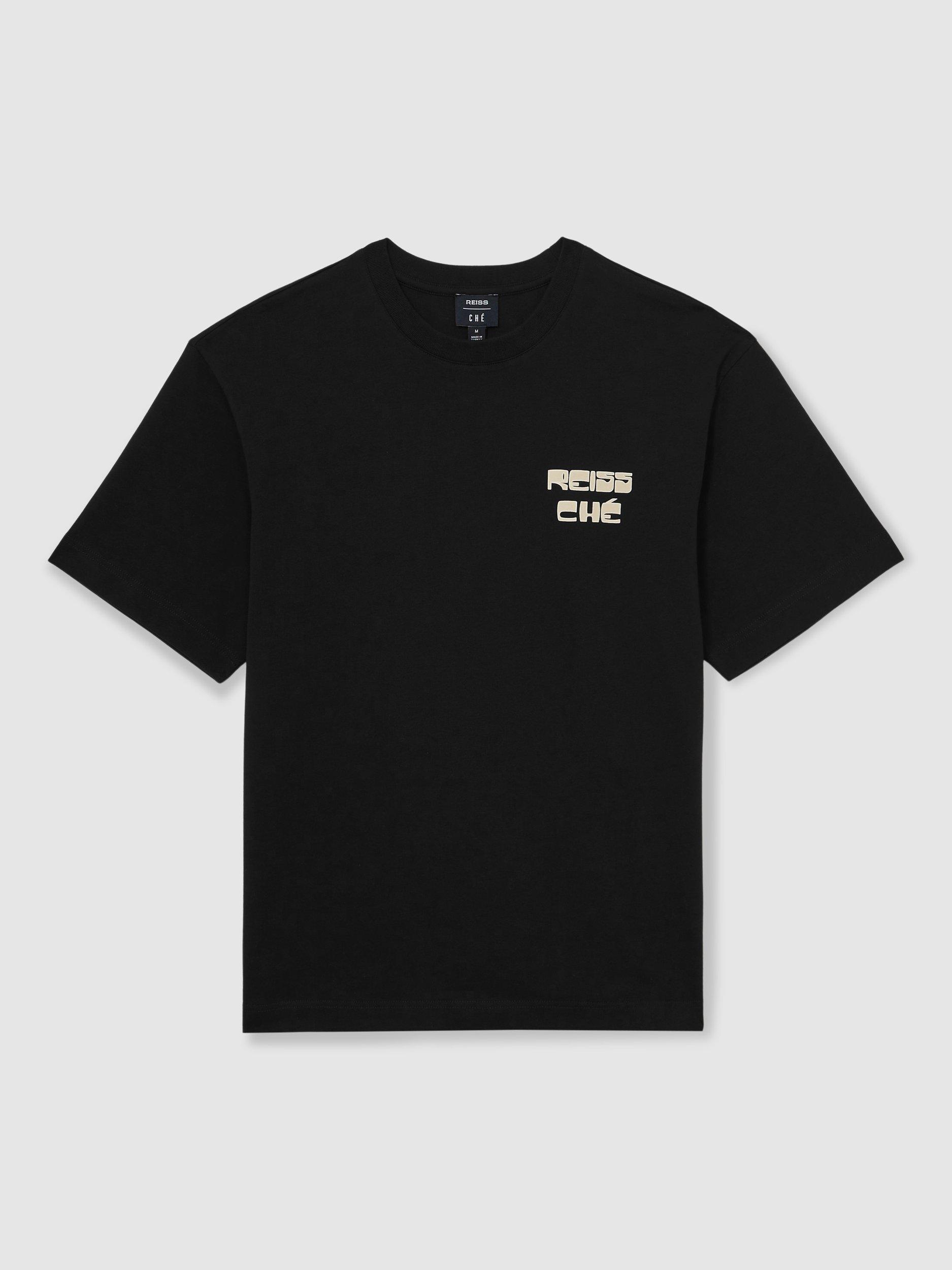 Product image 5 of 5, which shows Reiss x CHE Roda Cotton Regular Fit Short Sleeve Logo T-Shirt, Black, XS