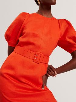 Ted Baker Belted Puff Sleeve Midi Dress, Orange - view 2, Orange
