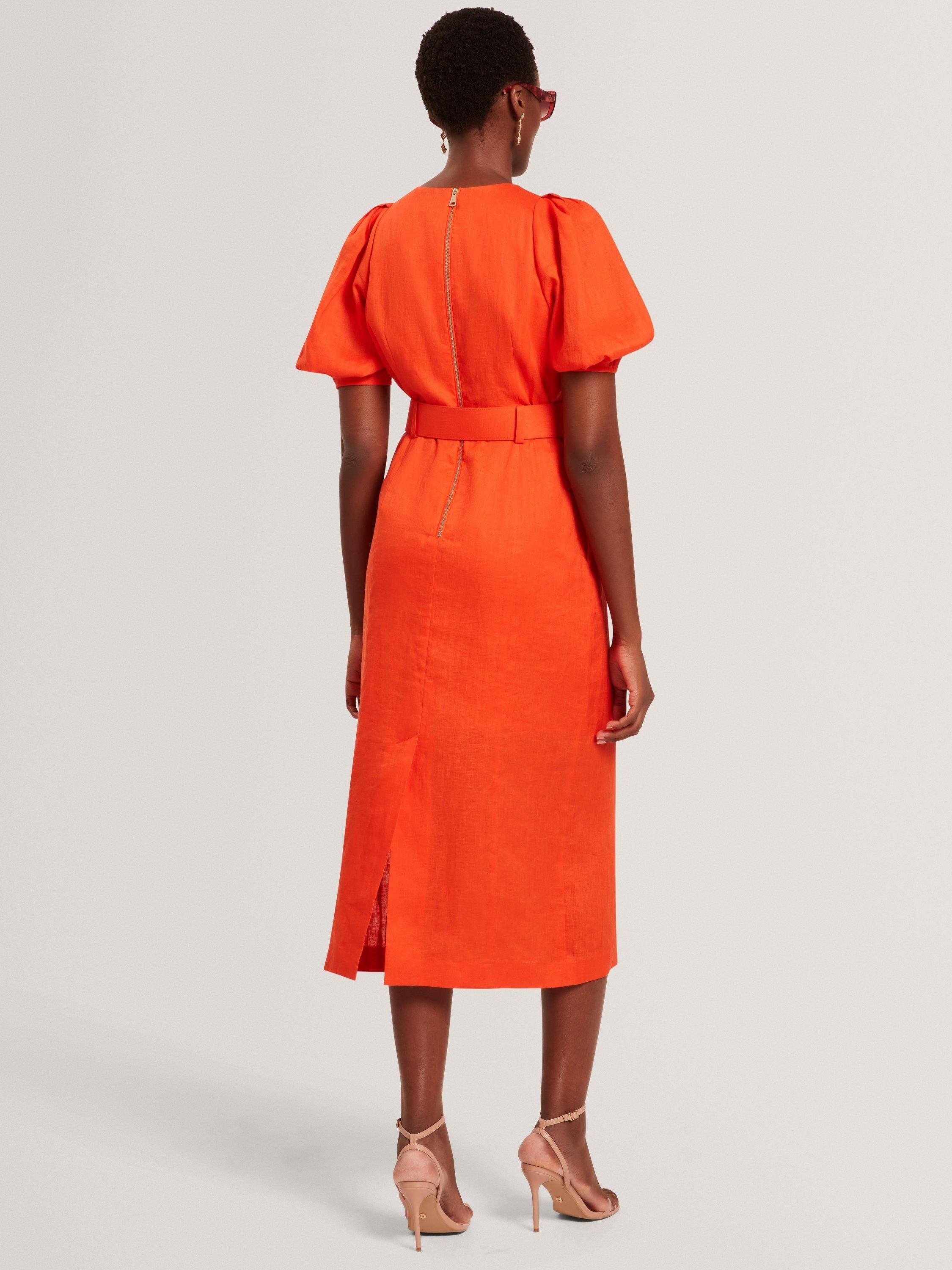 Product image 5 of 7, which shows Ted Baker Belted Puff Sleeve Midi Dress, Orange, 6