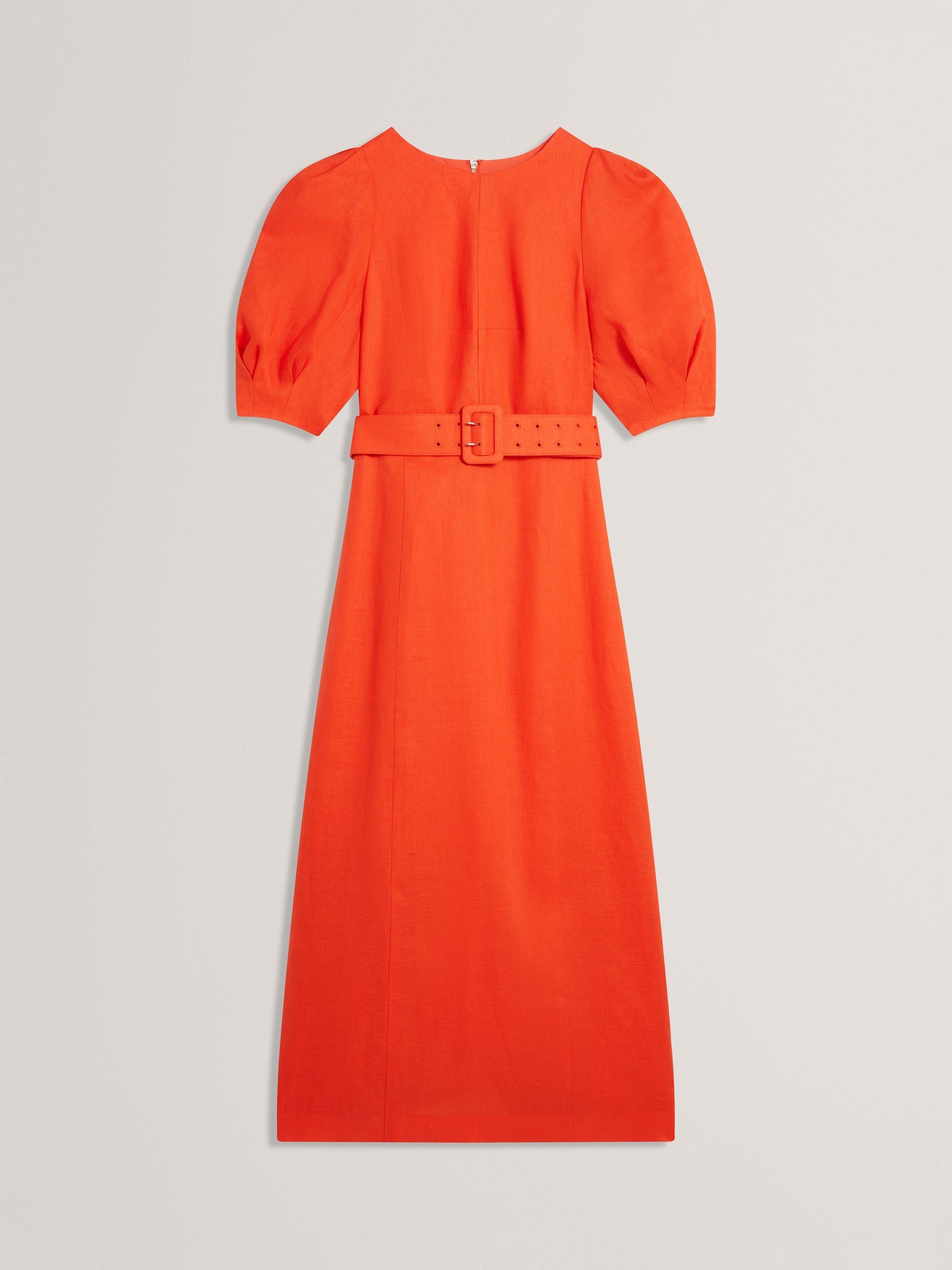 Product image 6 of 7, which shows Ted Baker Belted Puff Sleeve Midi Dress, Orange, 6