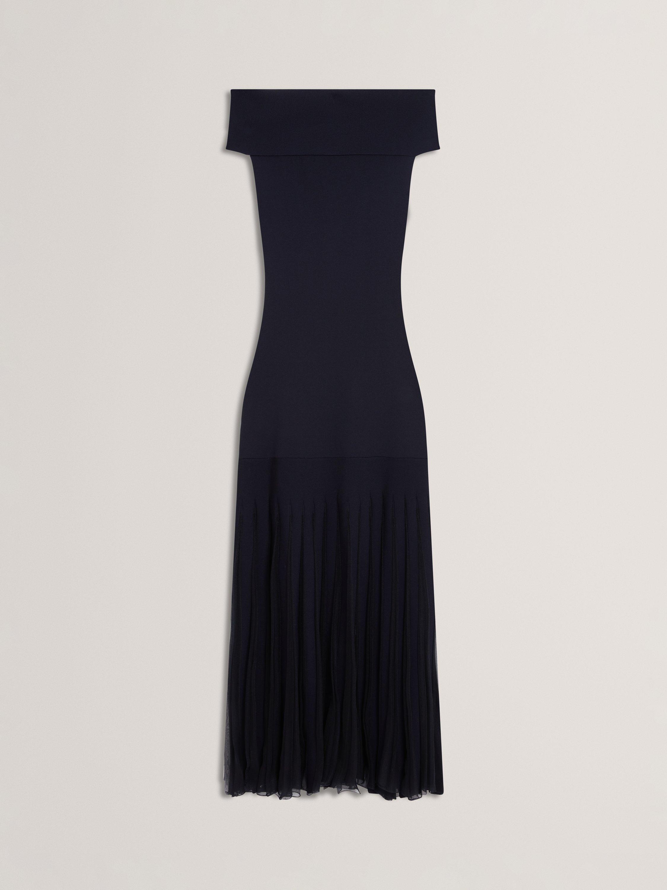 Product image 5 of 6, which shows Ted Baker Drop Waist Off Shoulder Knit Dress, Navy, 6