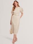 Ted Baker Belted Puff Sleeve Midi Dress, Natural