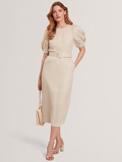 Ted Baker Belted Puff Sleeve Midi Dress, Natural, Natural