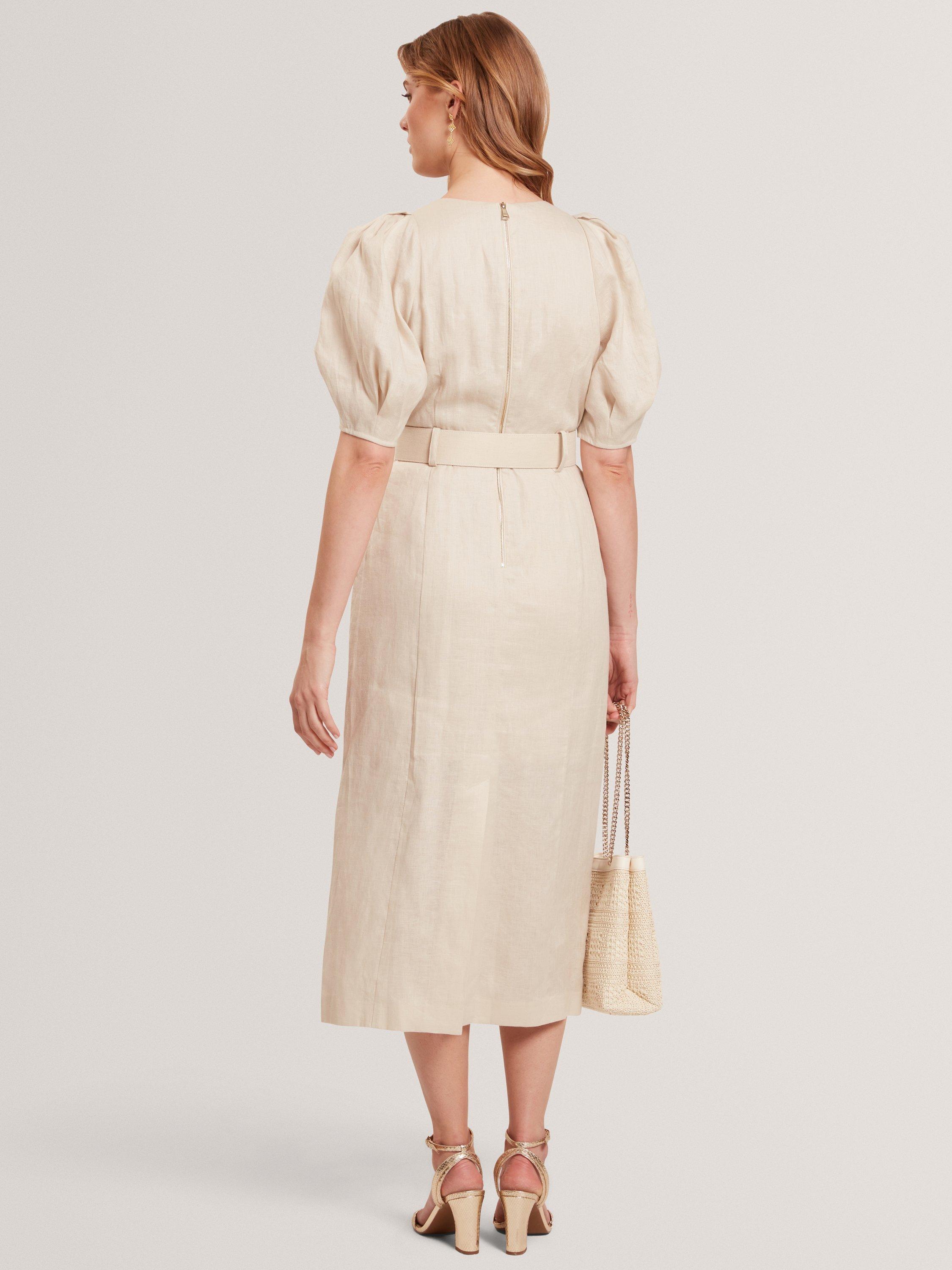 Product image 2 of 3, which shows Ted Baker Belted Puff Sleeve Midi Dress, Natural, 6