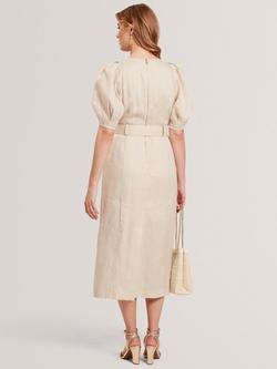 Ted Baker Belted Puff Sleeve Midi Dress, Natural - view 2, Natural