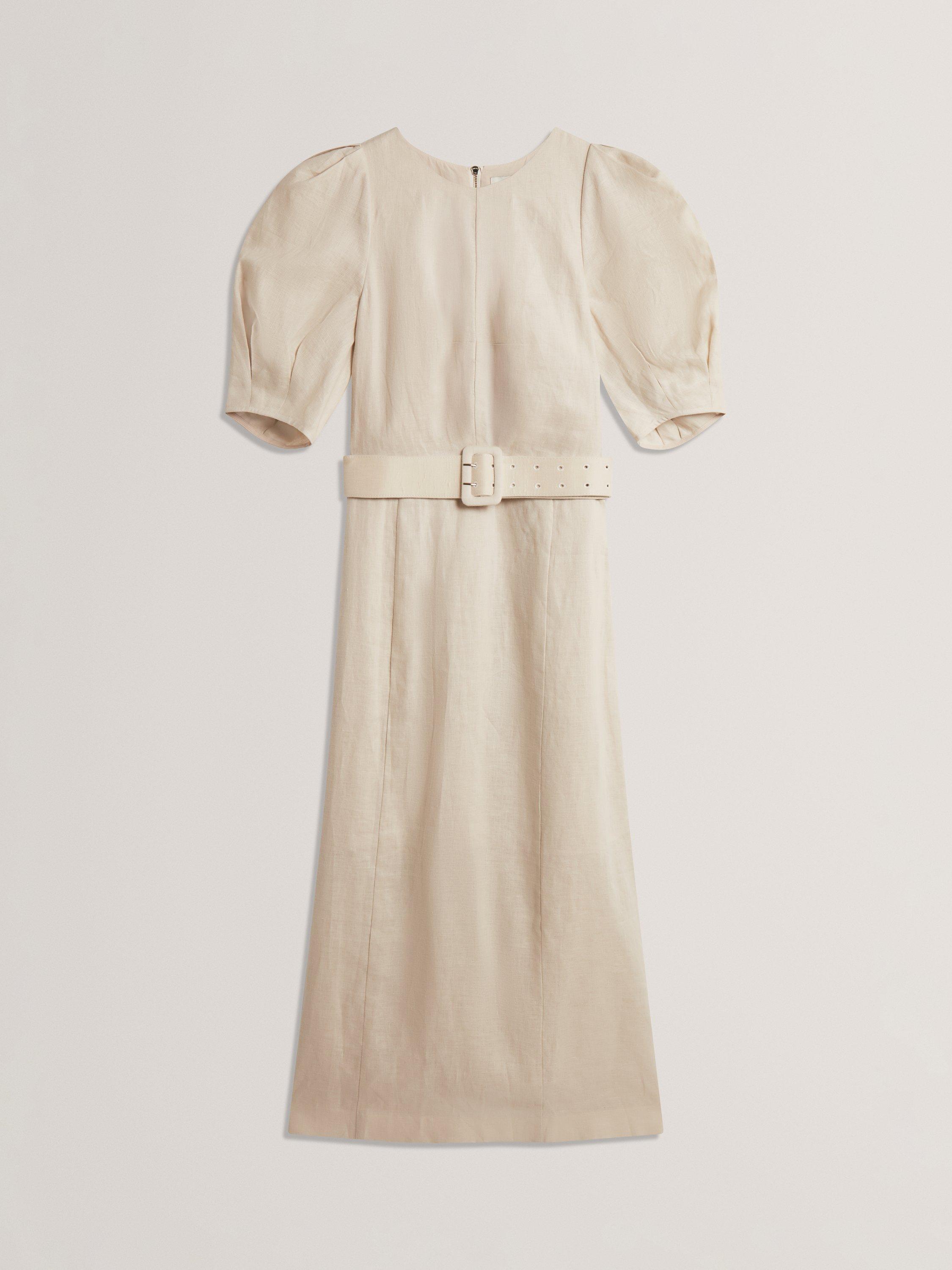 Product image 3 of 3, which shows Ted Baker Belted Puff Sleeve Midi Dress, Natural, 6