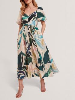 Ted Baker Abstract Floral Puff Sleeve Midi Dress containing LENZING™ ECOVERO™ Viscose - view 2, Pink