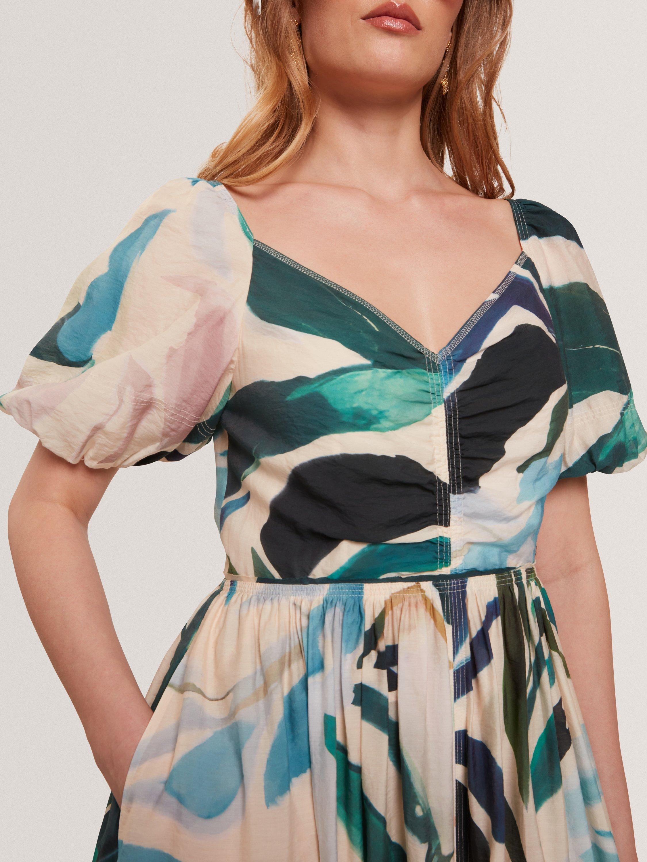 Product image 4 of 5, which shows Ted Baker Abstract Floral Puff Sleeve Midi Dress, Pink, 6
