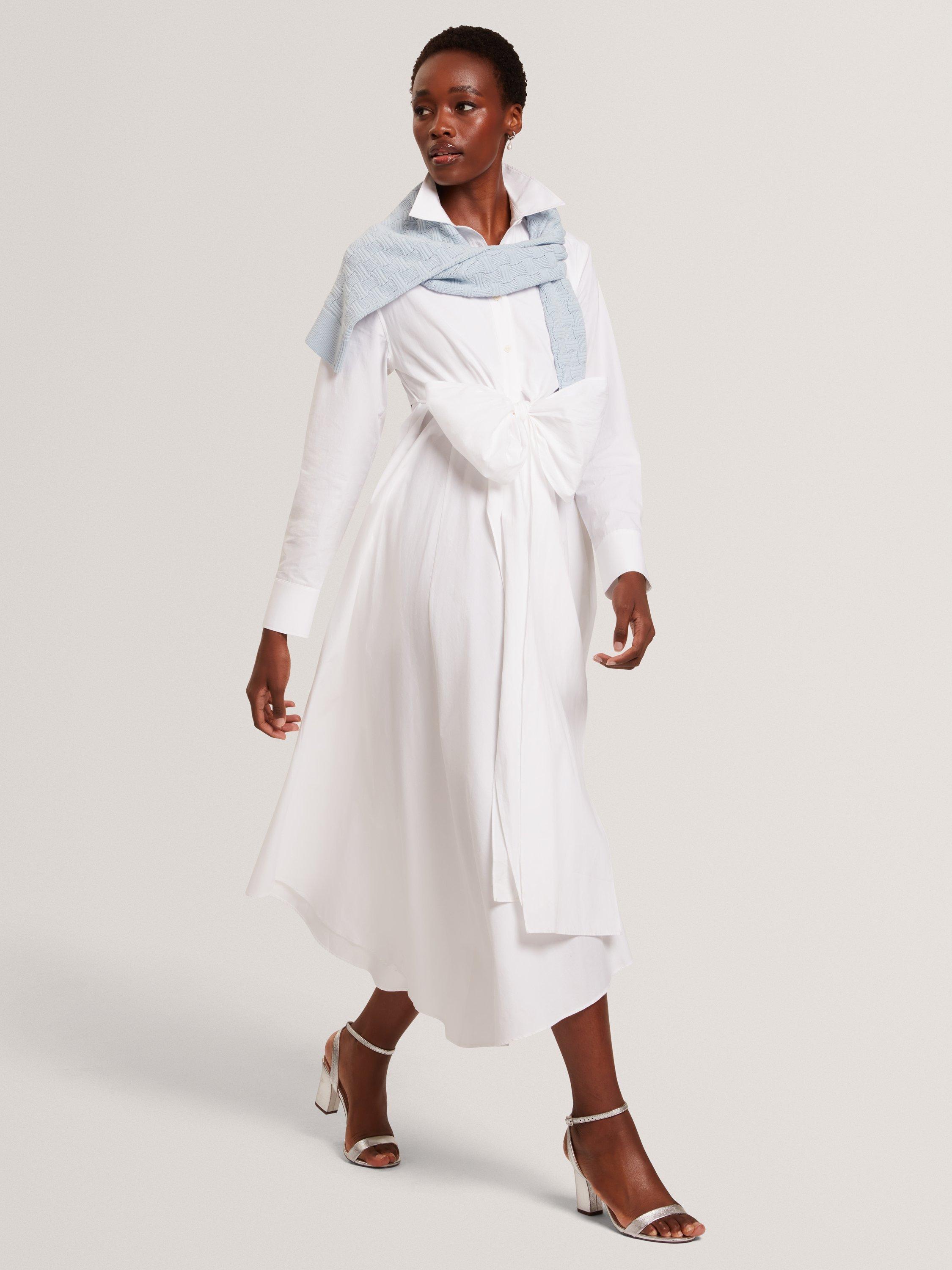 Product image 1 of 6, which shows Ted Baker Cotton Long Sleeved Wrap Shirt Dress, White, 6