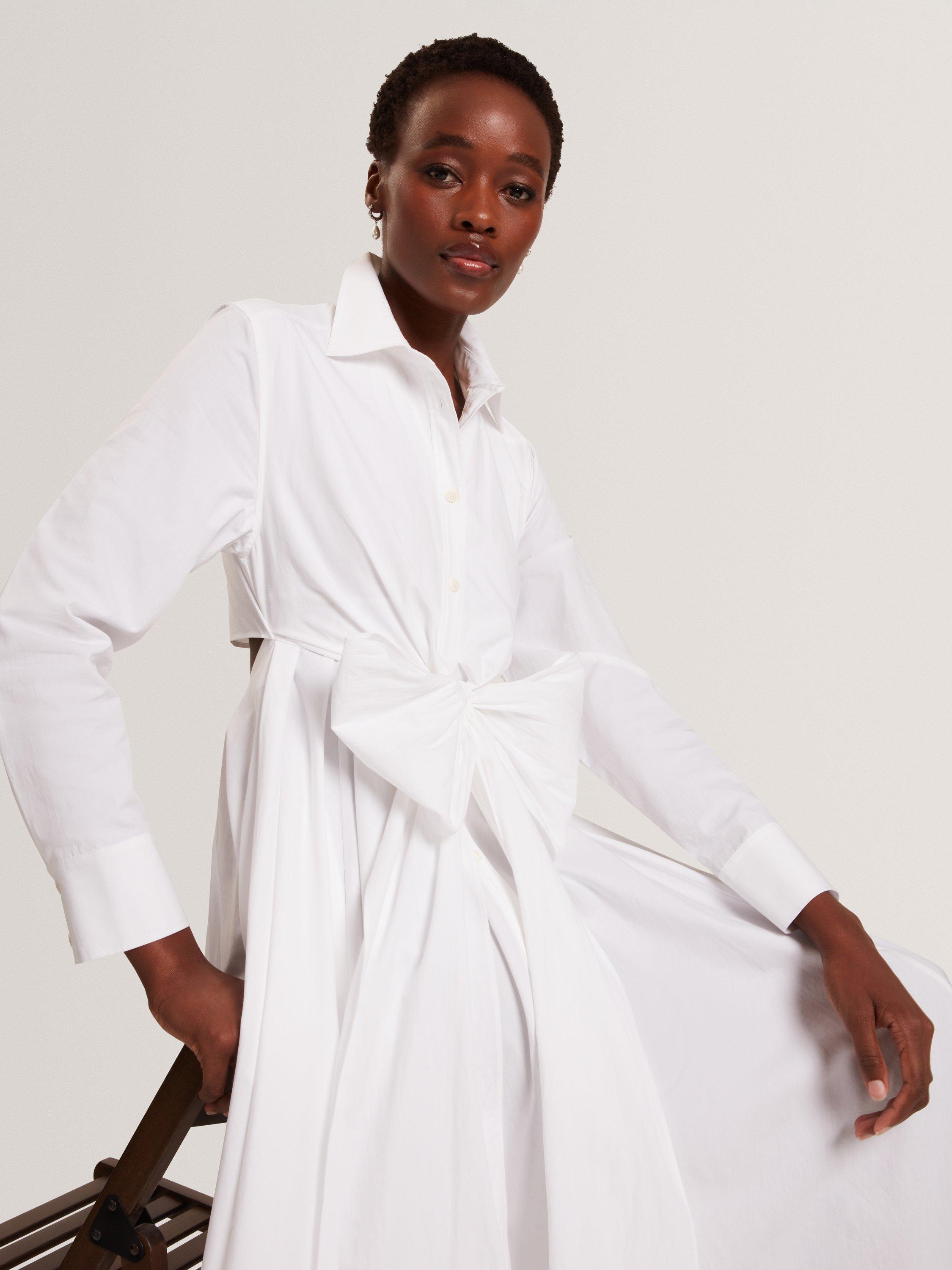 Product image 2 of 6, which shows Ted Baker Cotton Long Sleeved Wrap Shirt Dress, White, 6