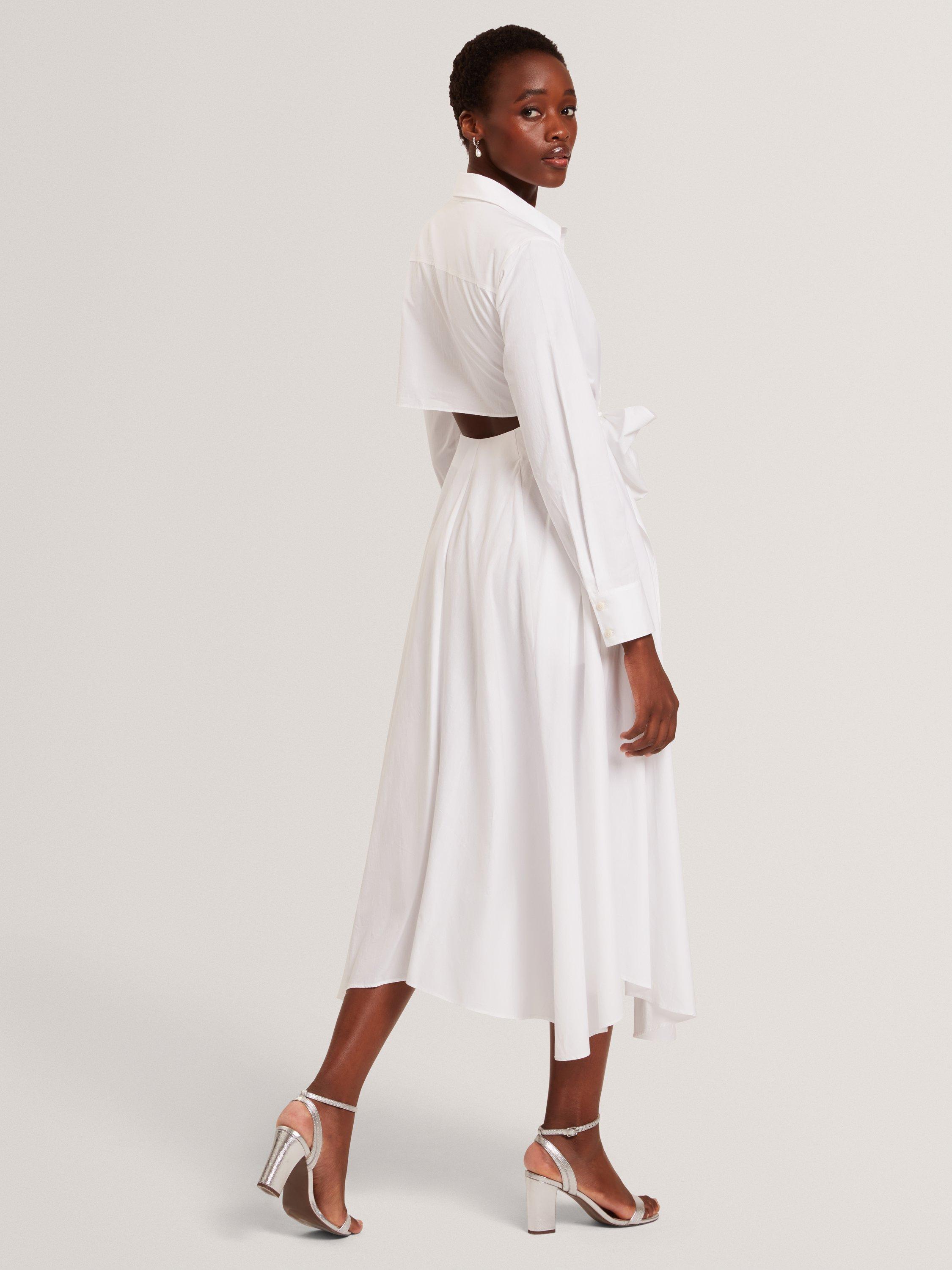 Product image 3 of 6, which shows Ted Baker Cotton Long Sleeved Wrap Shirt Dress, White, 6