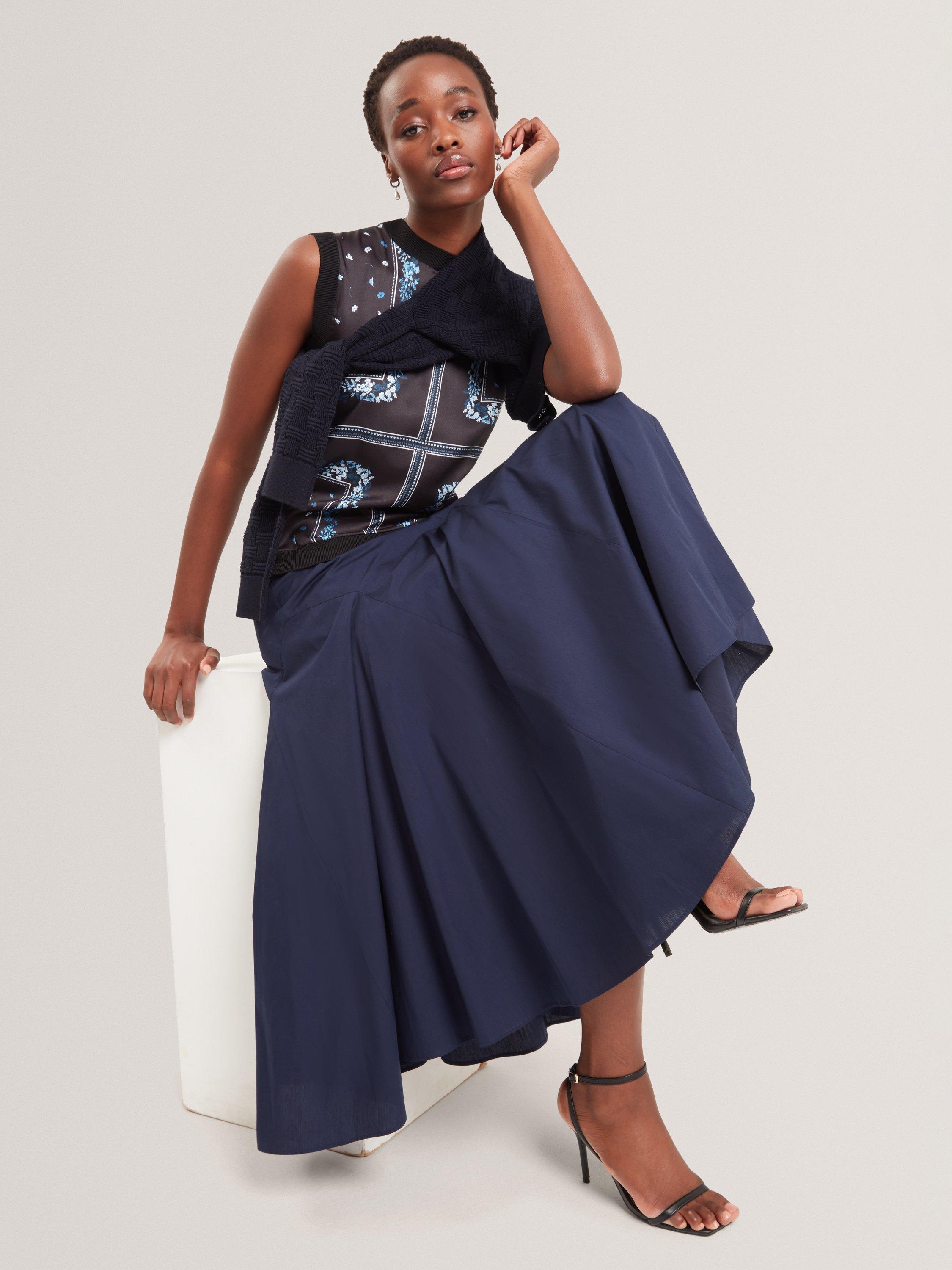 Cotton Skirt Navy Blue A Line Midi Skirt Midi Skirt With A Line