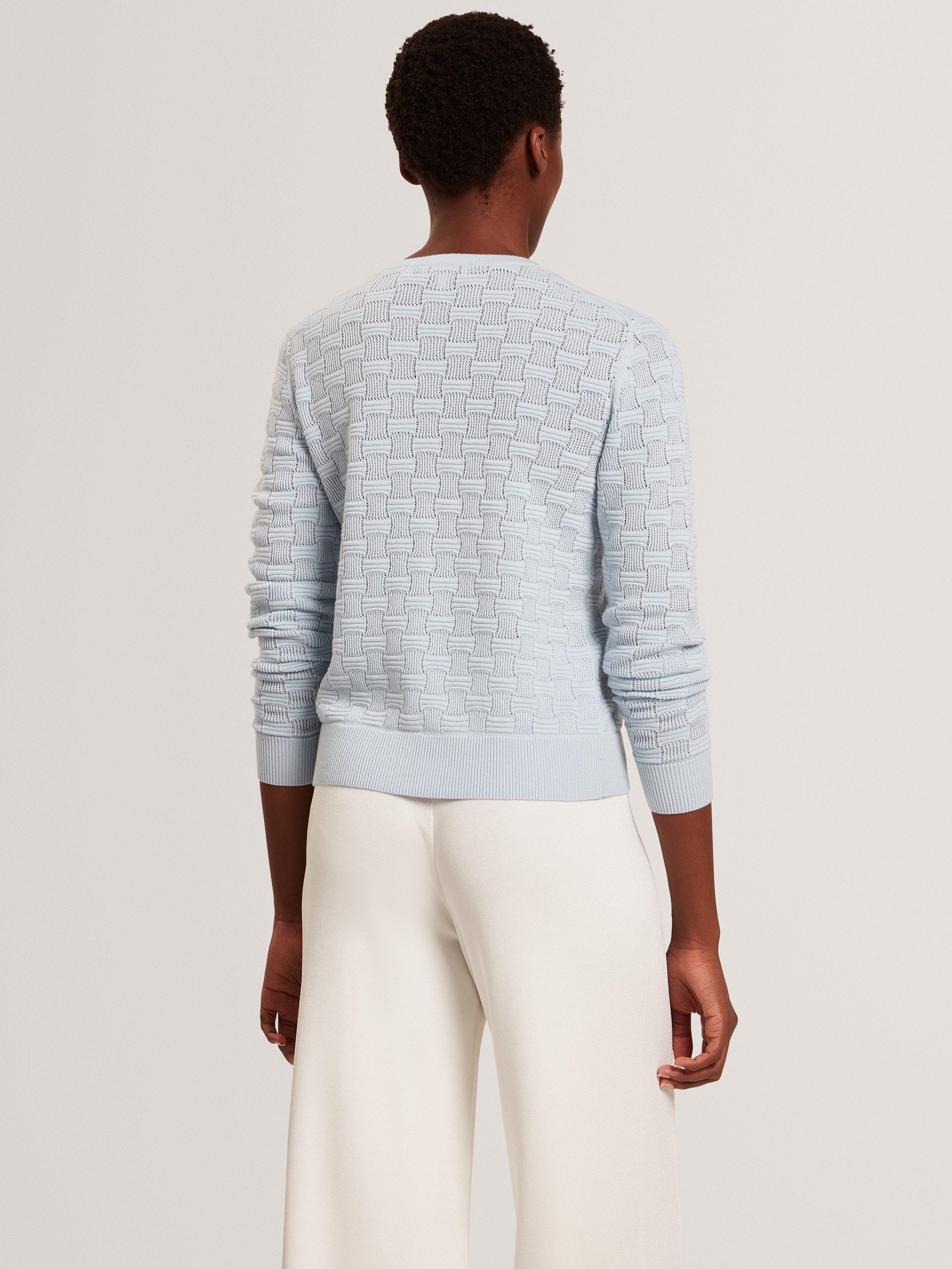 Product image 5 of 6, which shows Ted Baker Wool Blend Knit Crew Neck Cardigan, Pl-blue, 6