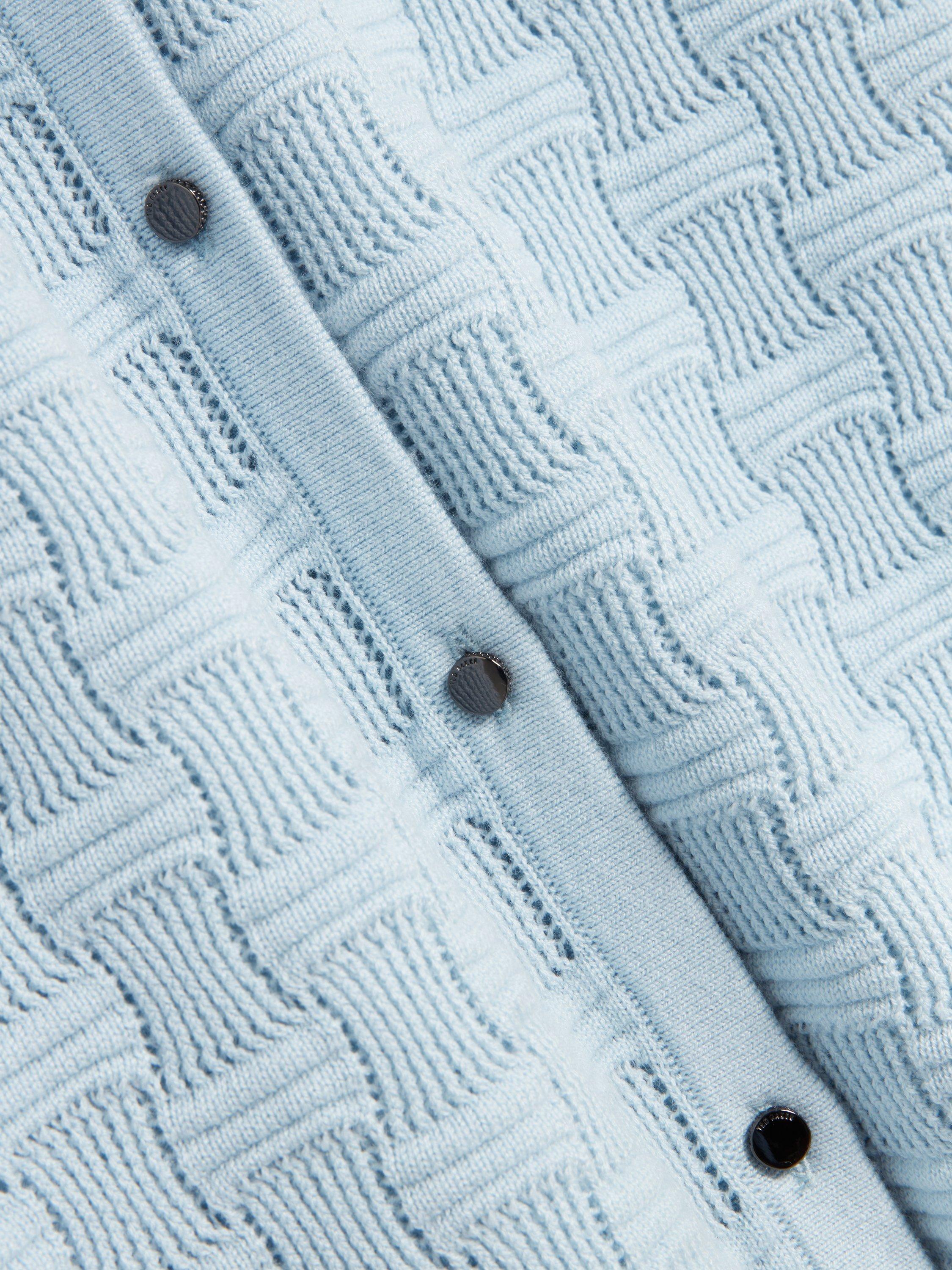 Product image 6 of 6, which shows Ted Baker Wool Blend Knit Crew Neck Cardigan, Pl-blue, 6