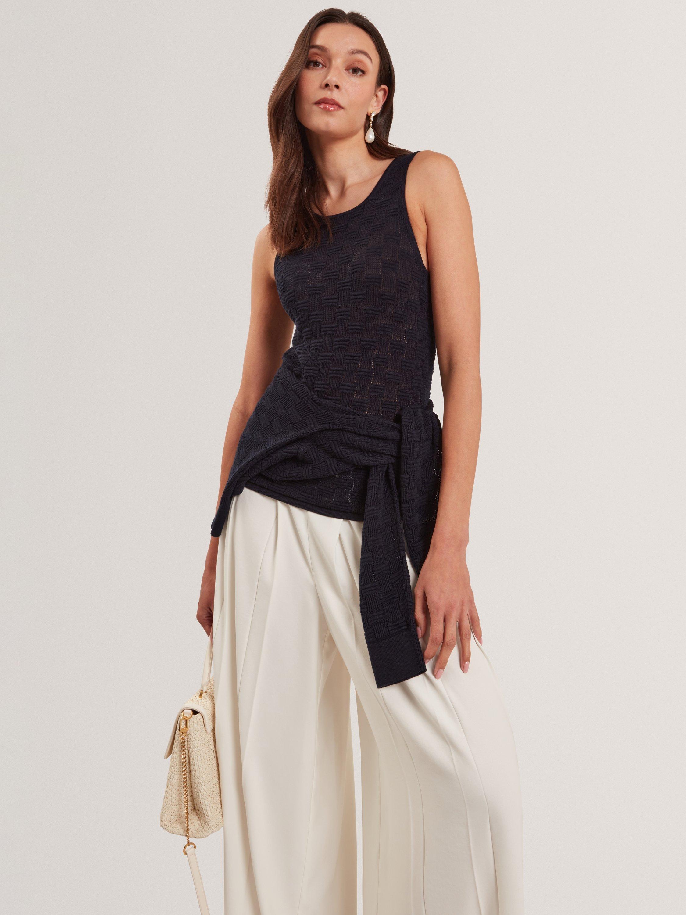 Product image 1 of 5, which shows Ted Baker Wool Blend Knitted Sleeveless Top containing LENZING™ ECOVERO™ Viscose, Navy, 6