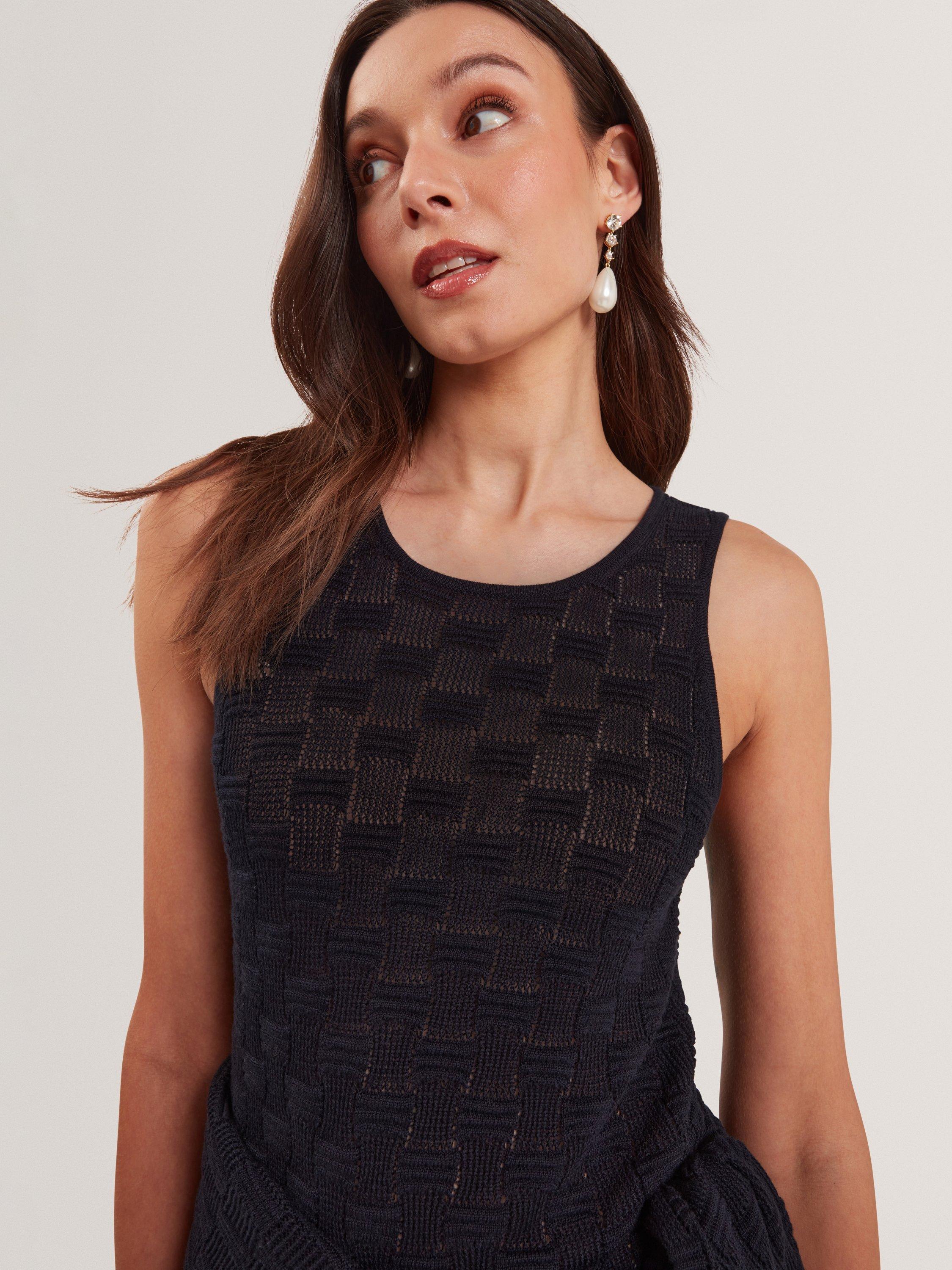 Product image 2 of 5, which shows Ted Baker Wool Blend Knitted Sleeveless Top containing LENZING™ ECOVERO™ Viscose, Navy, 6