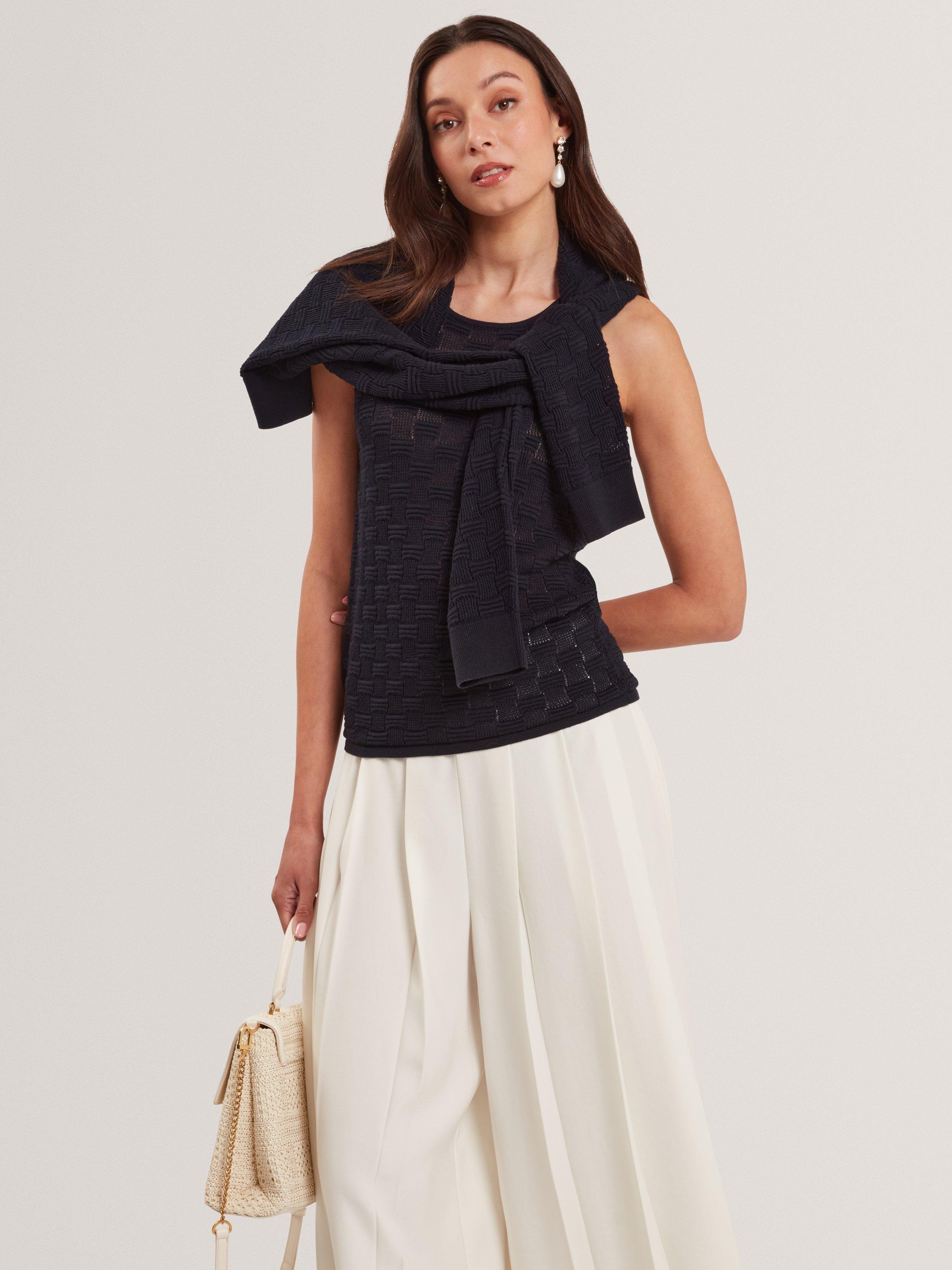 Product image 3 of 5, which shows Ted Baker Wool Blend Knitted Sleeveless Top containing LENZING™ ECOVERO™ Viscose, Navy, 6