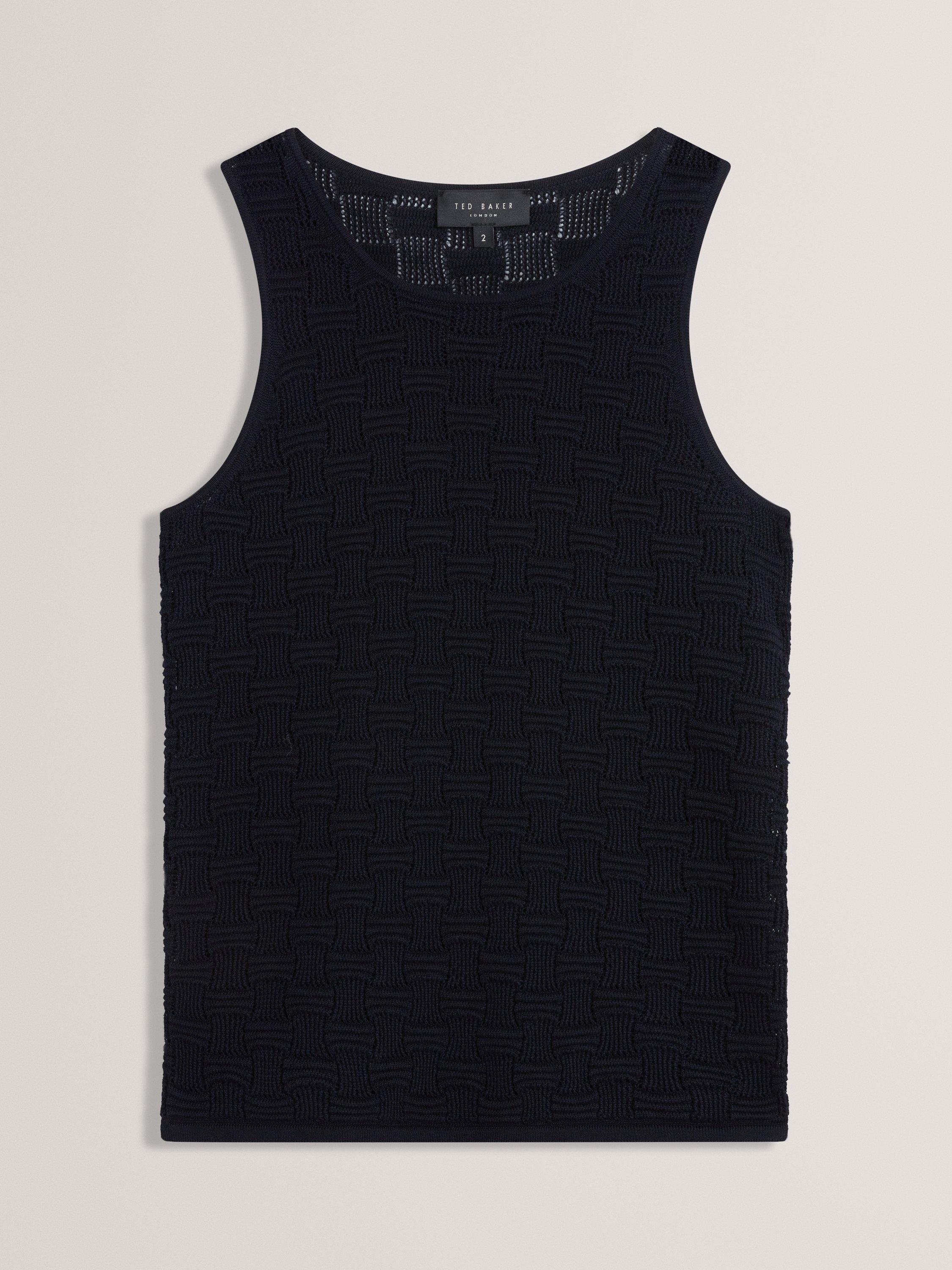 Product image 4 of 5, which shows Ted Baker Wool Blend Knitted Sleeveless Top containing LENZING™ ECOVERO™ Viscose, Navy, 6