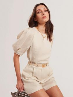 Ted Baker Puff Sleeve Pure Linen Top, Natural