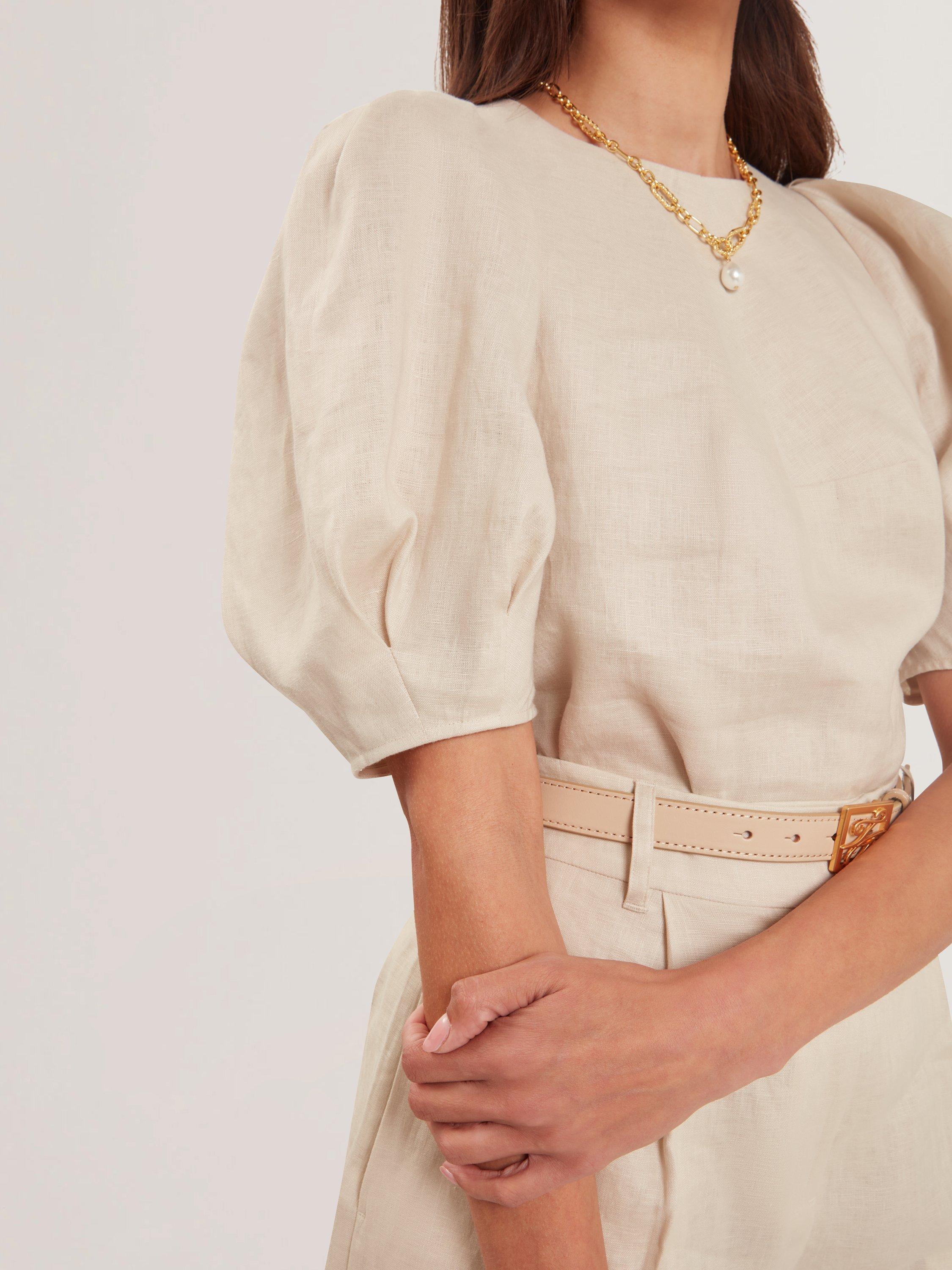 Product image 3 of 6, which shows Ted Baker Puff Sleeve Pure Linen Top, Natural, 8