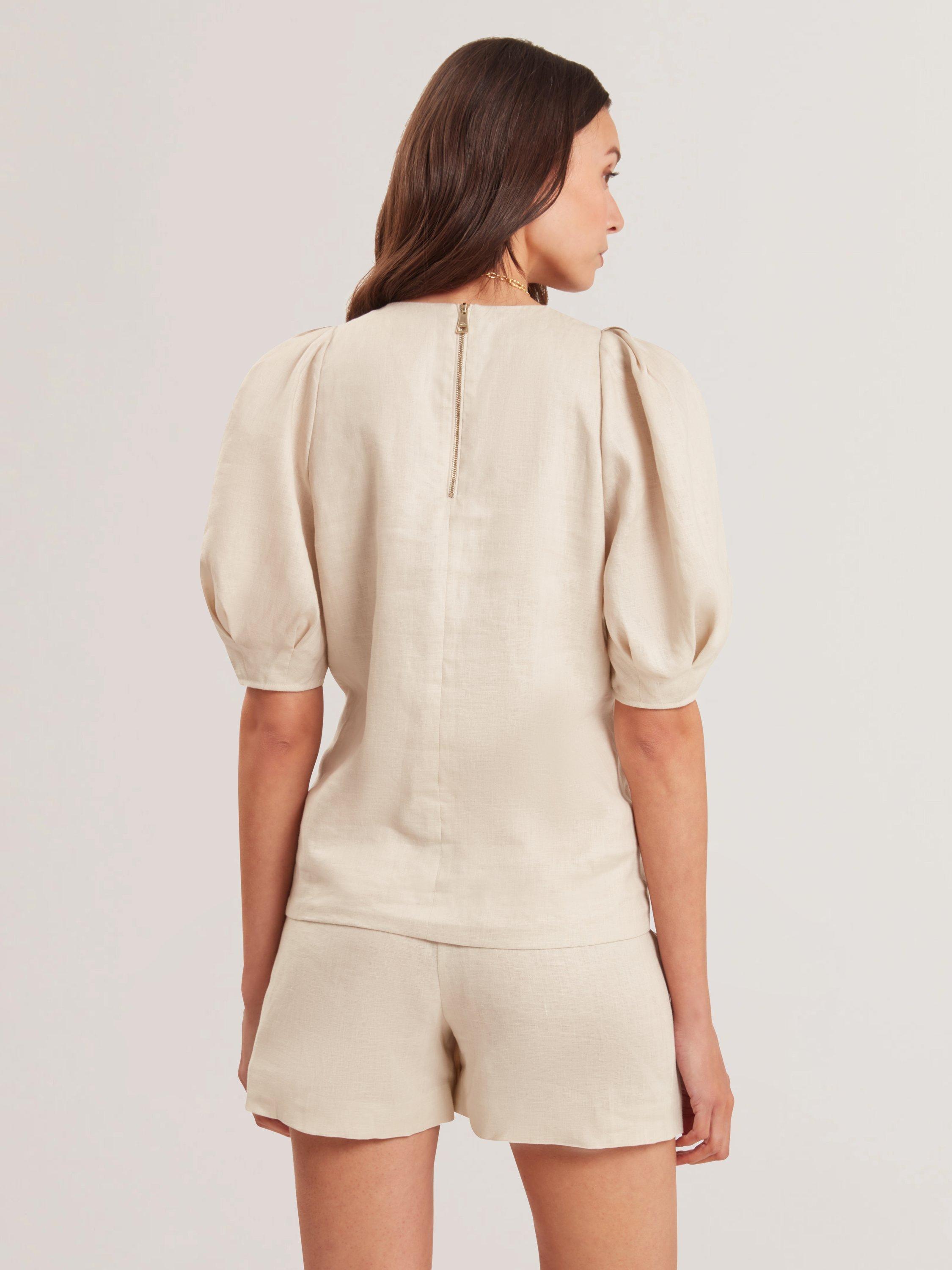 Product image 4 of 6, which shows Ted Baker Puff Sleeve Pure Linen Top, Natural, 8