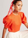 Ted Baker Puff Sleeve Pure Linen Top, Orange