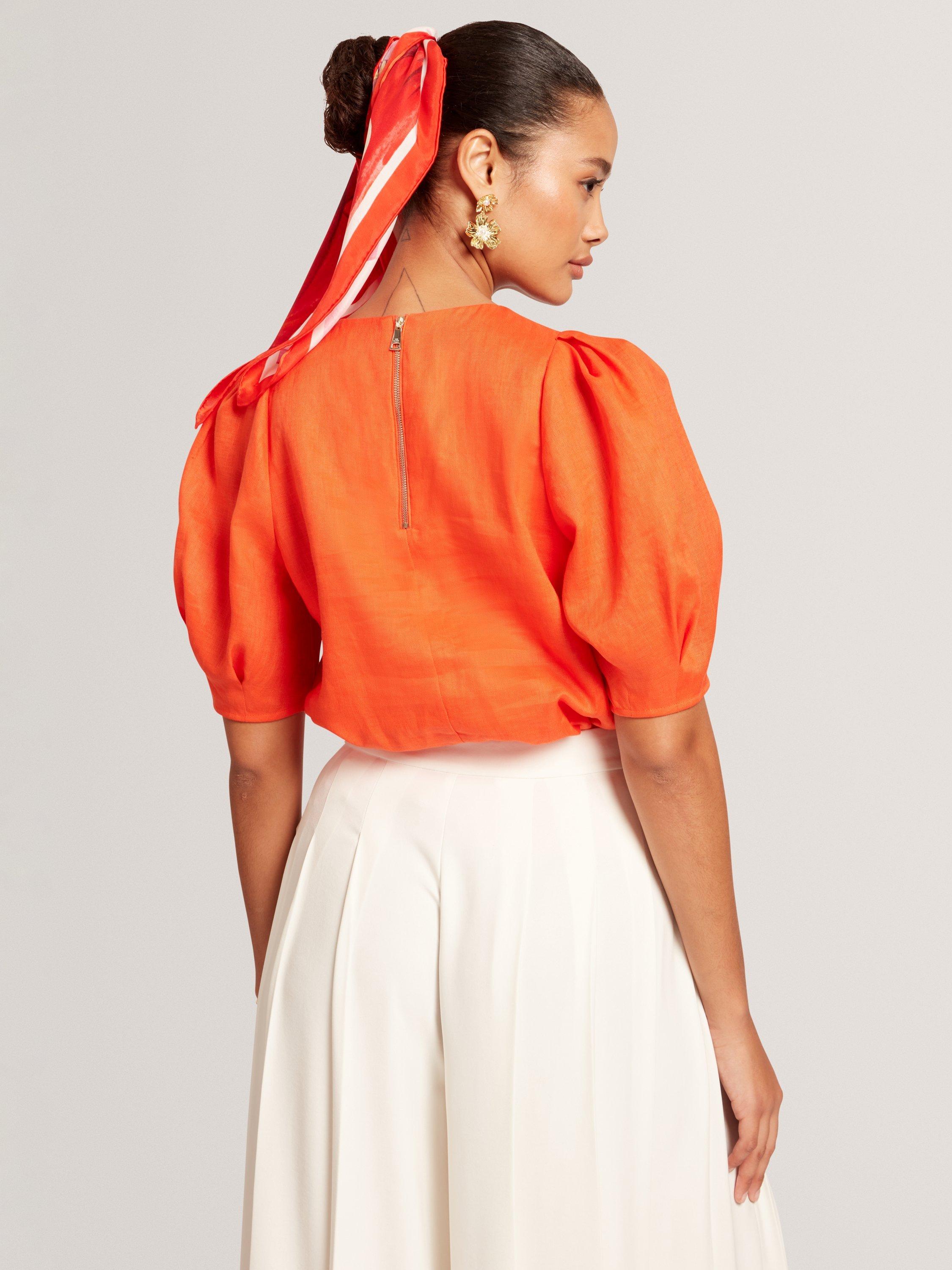 Product image 3 of 7, which shows Ted Baker Puff Sleeve Pure Linen Top, Orange, 8