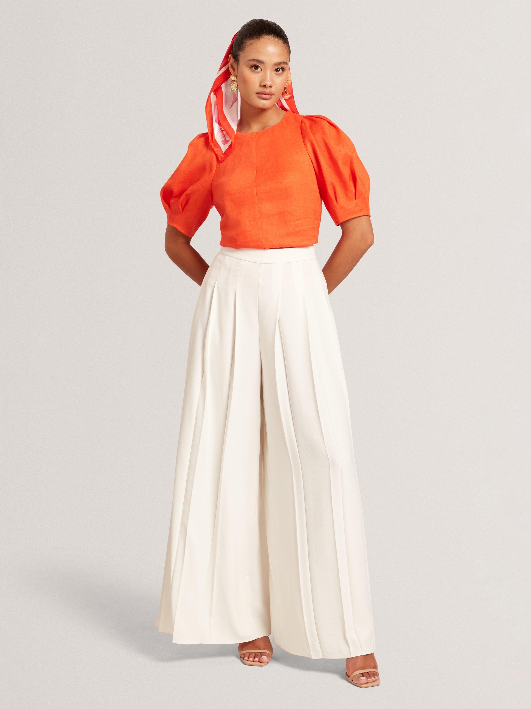 Product image 6 of 7, which shows Ted Baker Puff Sleeve Pure Linen Top, Orange, 8