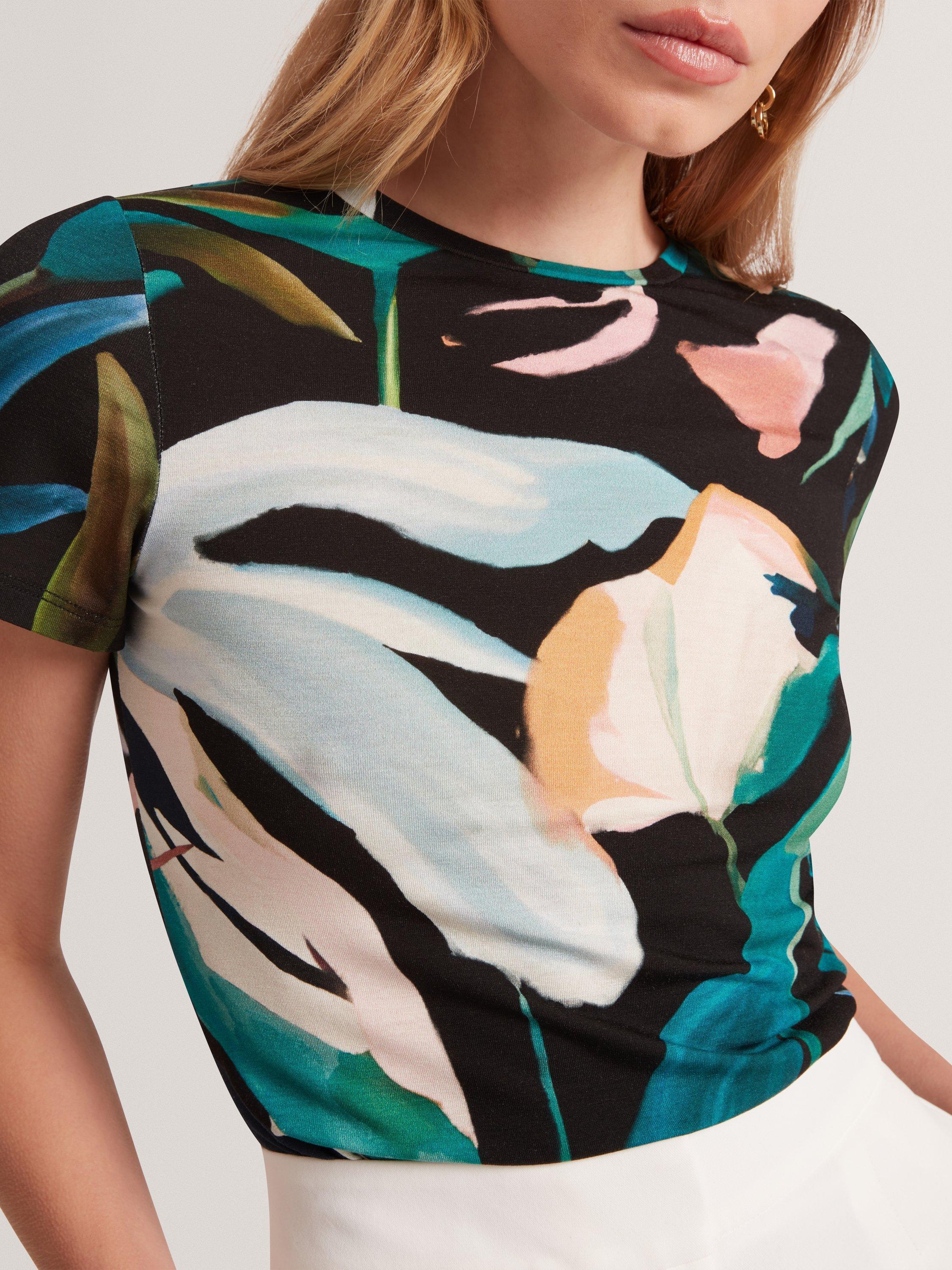 Product image 2 of 8, which shows Ted Baker Leaf Graphic Fitted T-Shirt, Black, 6