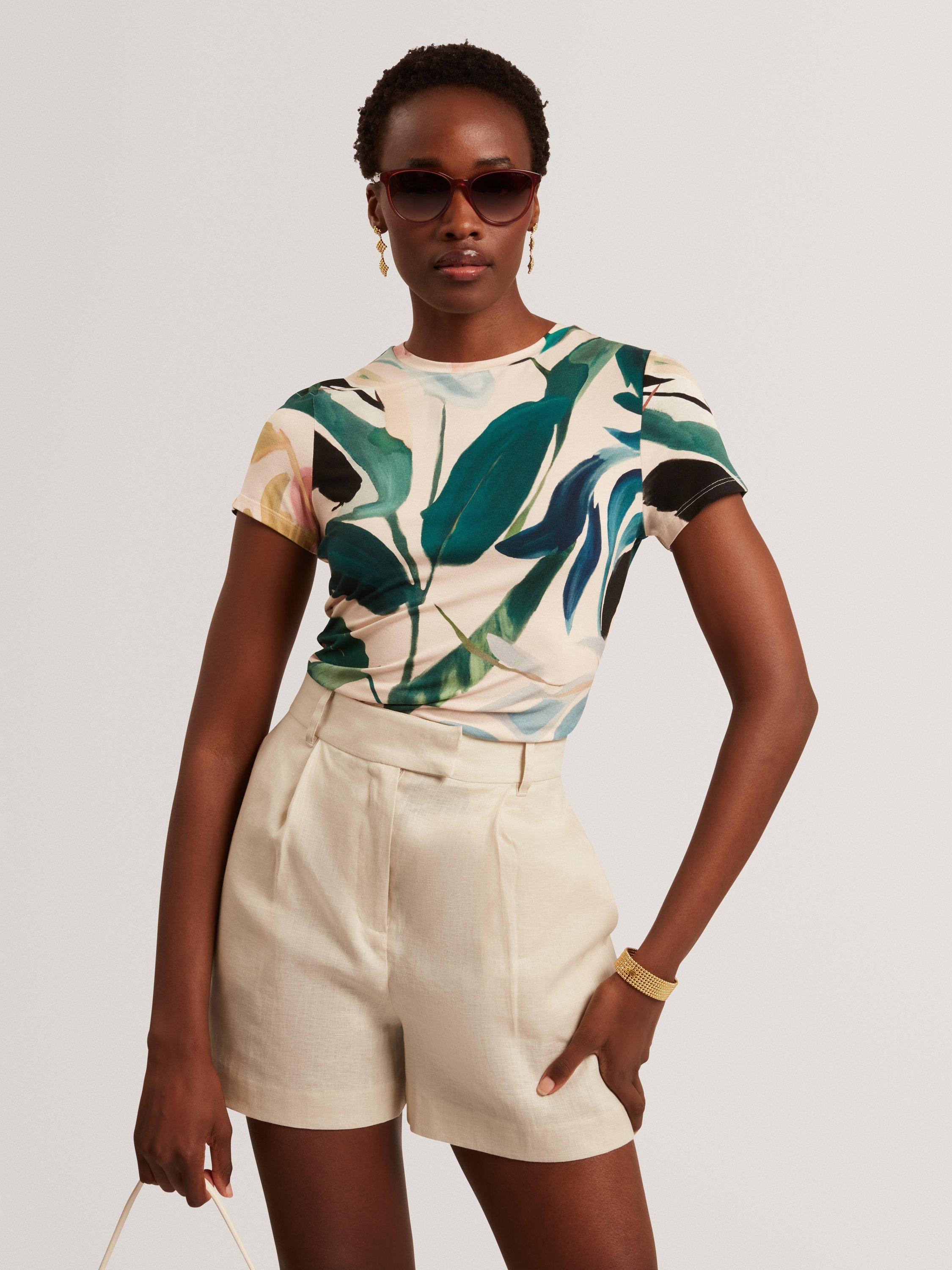Ted Baker Short Sleeved Leaf Print T-Shirt, Nude-pink