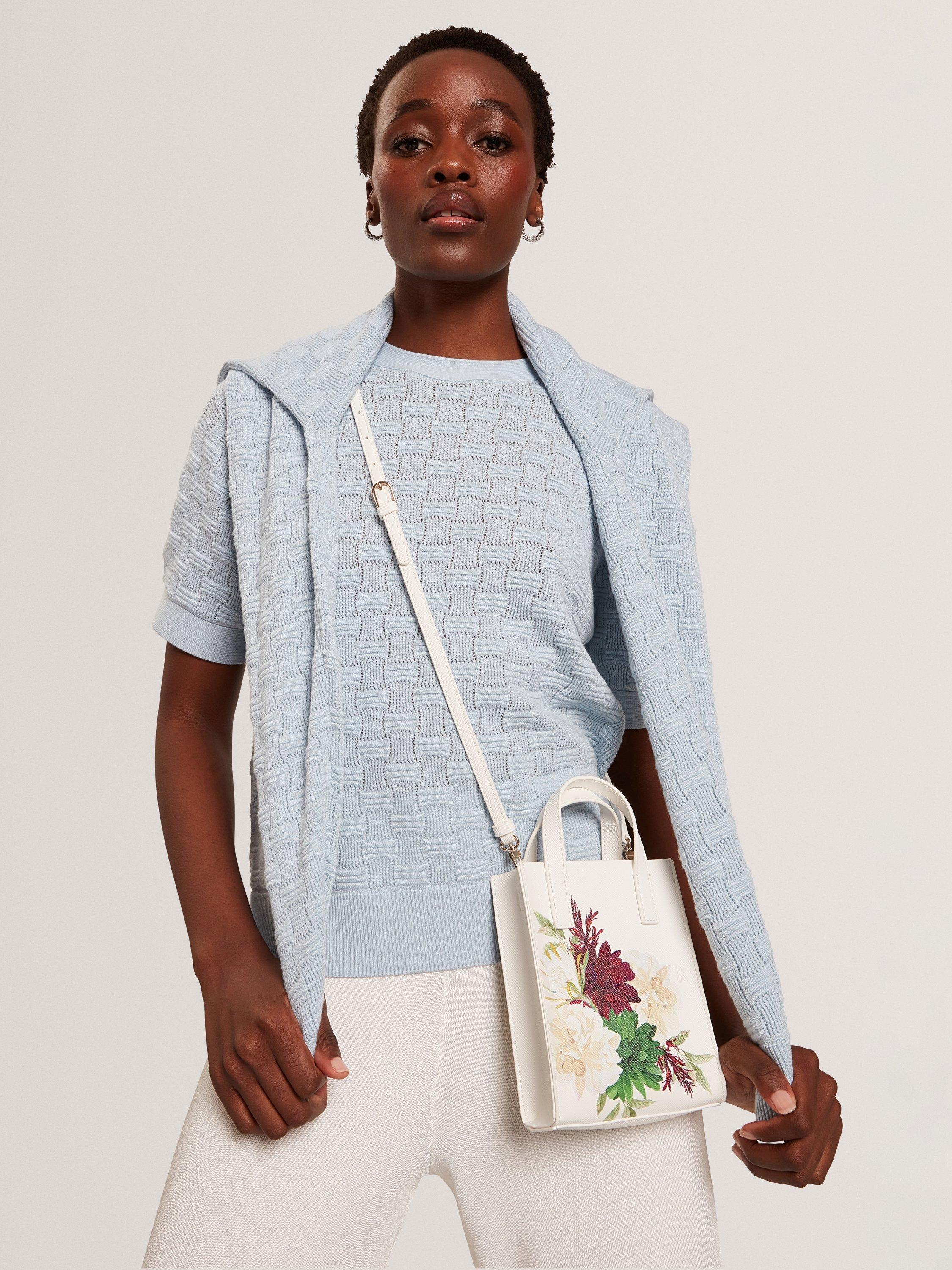 Product image 1 of 6, which shows Ted Baker Wool Blend Short Sleeved Knitted Top, Pl-blue, 6