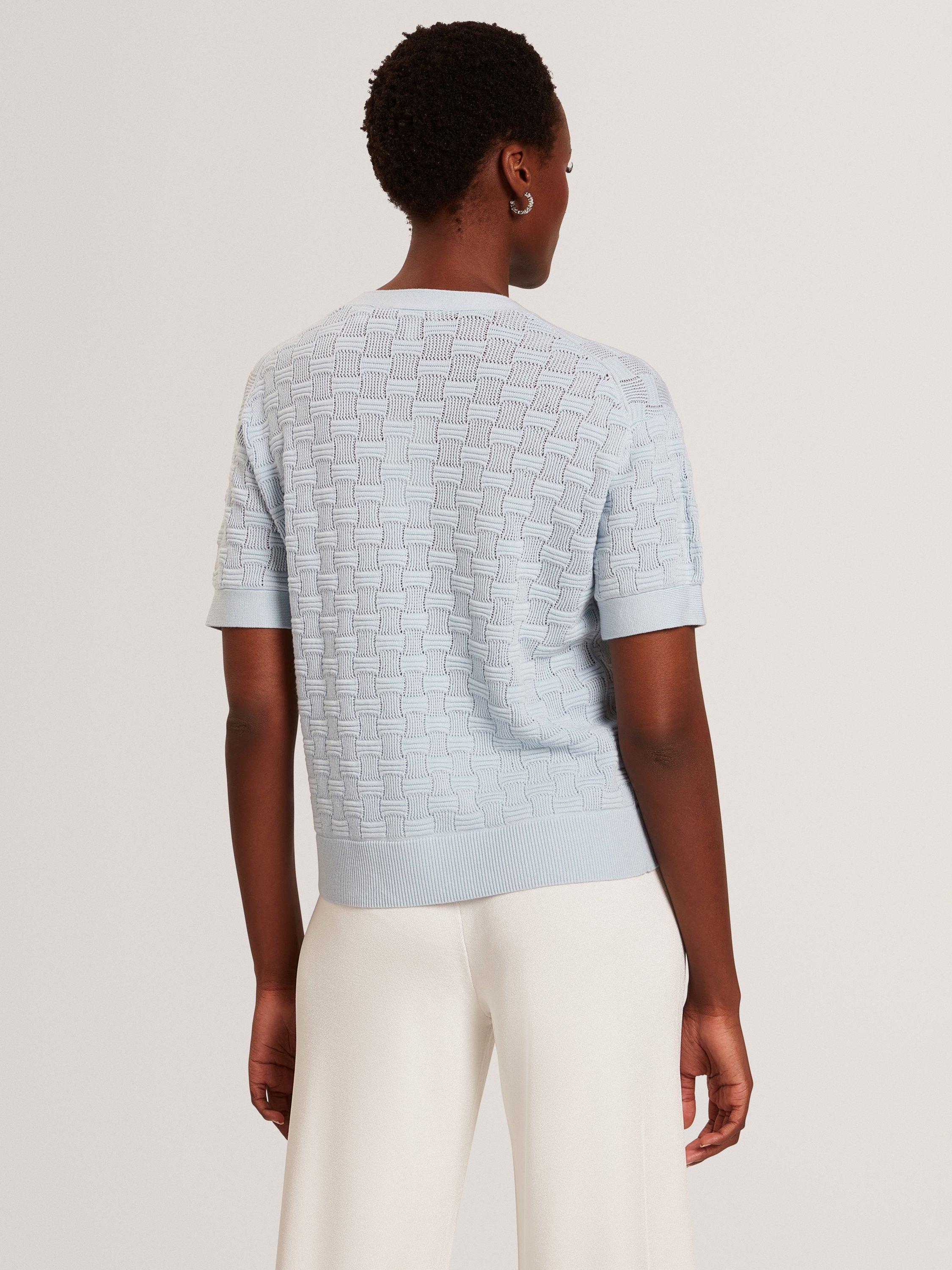 Product image 2 of 6, which shows Ted Baker Wool Blend Short Sleeved Knitted Top, Pl-blue, 6