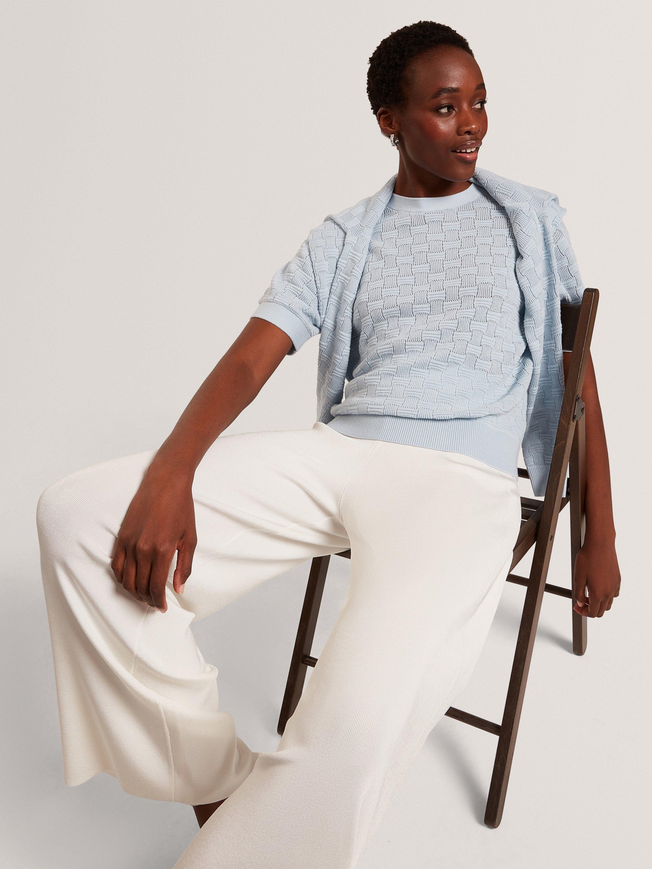 Product image 3 of 6, which shows Ted Baker Wool Blend Short Sleeved Knitted Top, Pl-blue, 6