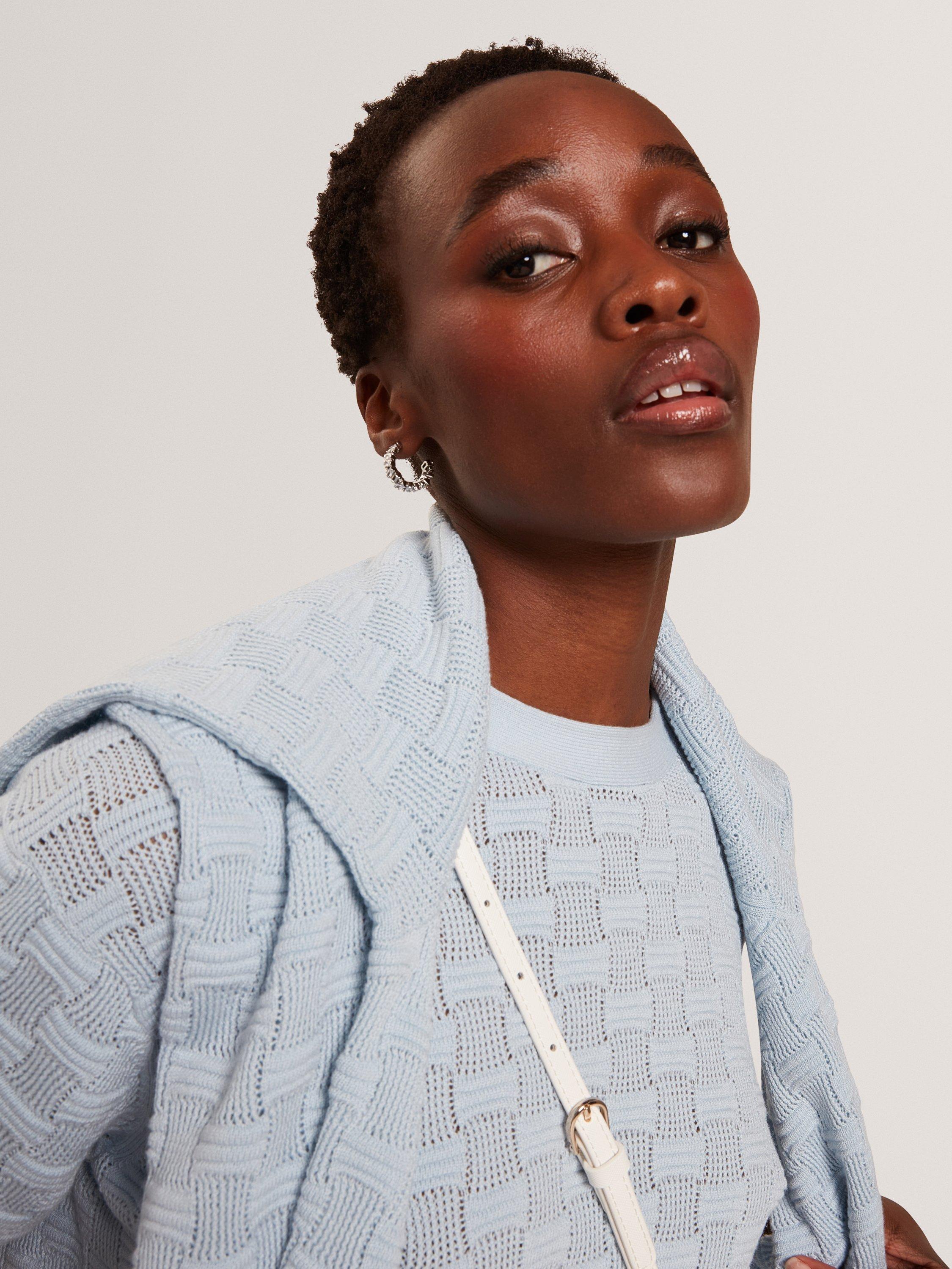Product image 4 of 6, which shows Ted Baker Wool Blend Short Sleeved Knitted Top, Pl-blue, 6