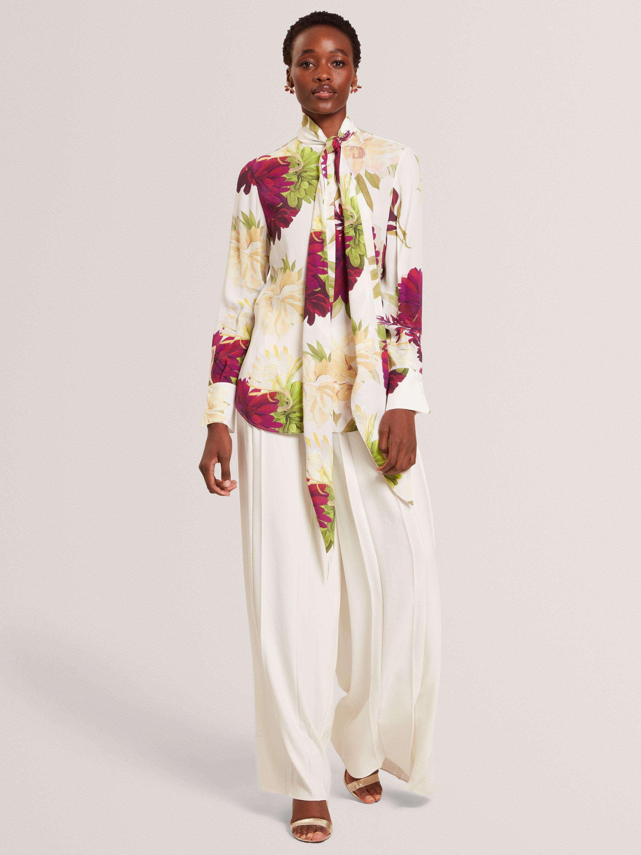 Product image 1 of 5, which shows Ted Baker Box Pleat Wide Leg Trousers, Ivory, 6