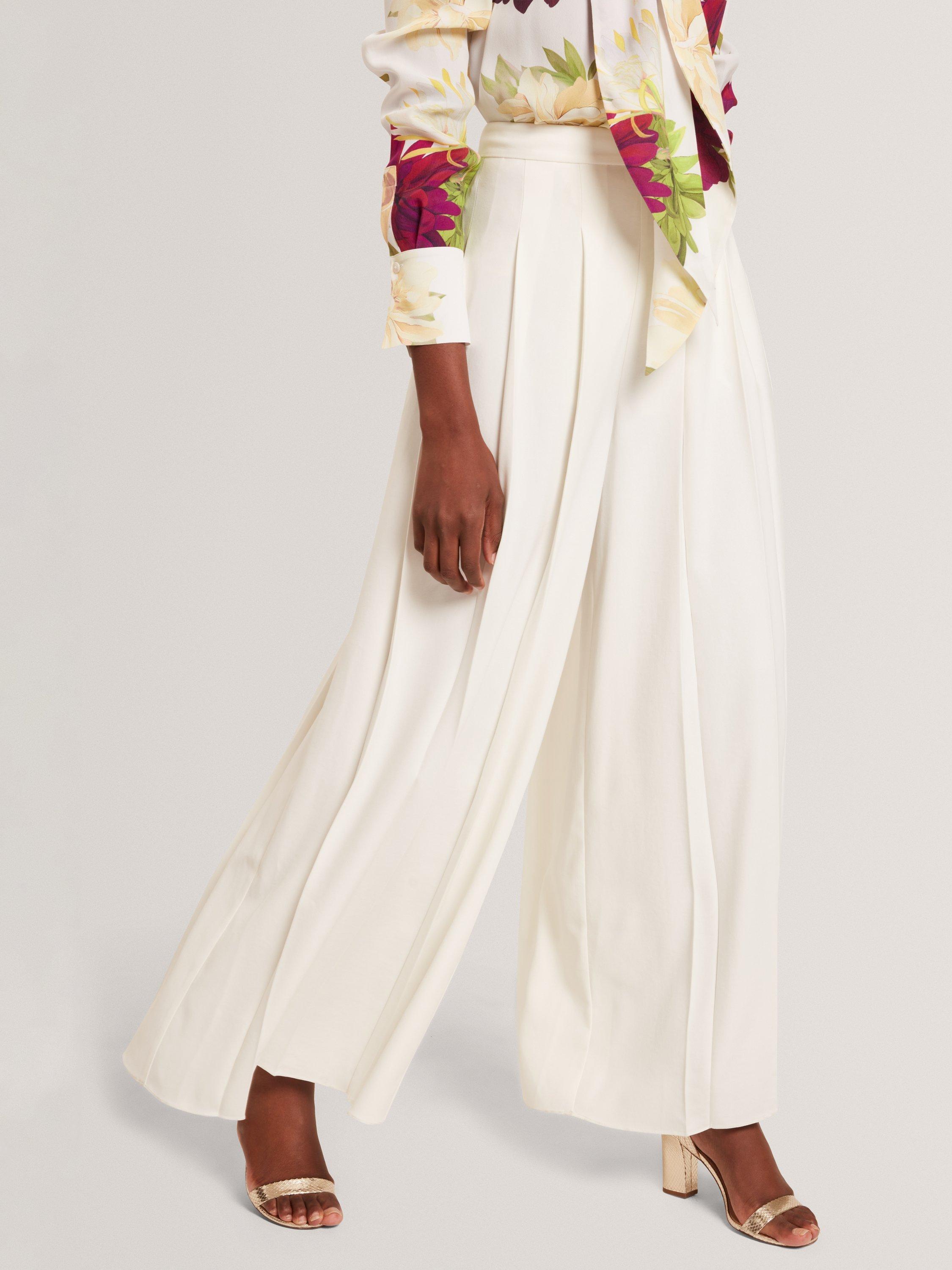 Product image 2 of 5, which shows Ted Baker Box Pleat Wide Leg Trousers, Ivory, 6