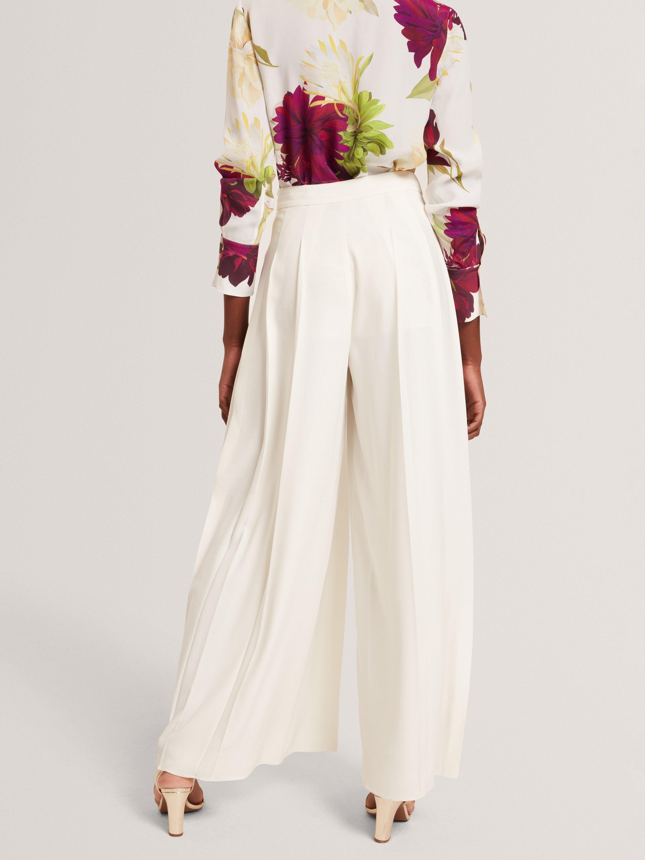 Product image 3 of 5, which shows Ted Baker Box Pleat Wide Leg Trousers, Ivory, 6