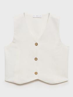 Mango Kids' Charles Button-Up Waistcoat, White - view 2, White