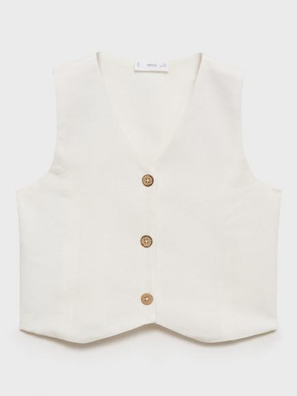 Mango Kids' Charles Button-Up Waistcoat, White - view 2, White